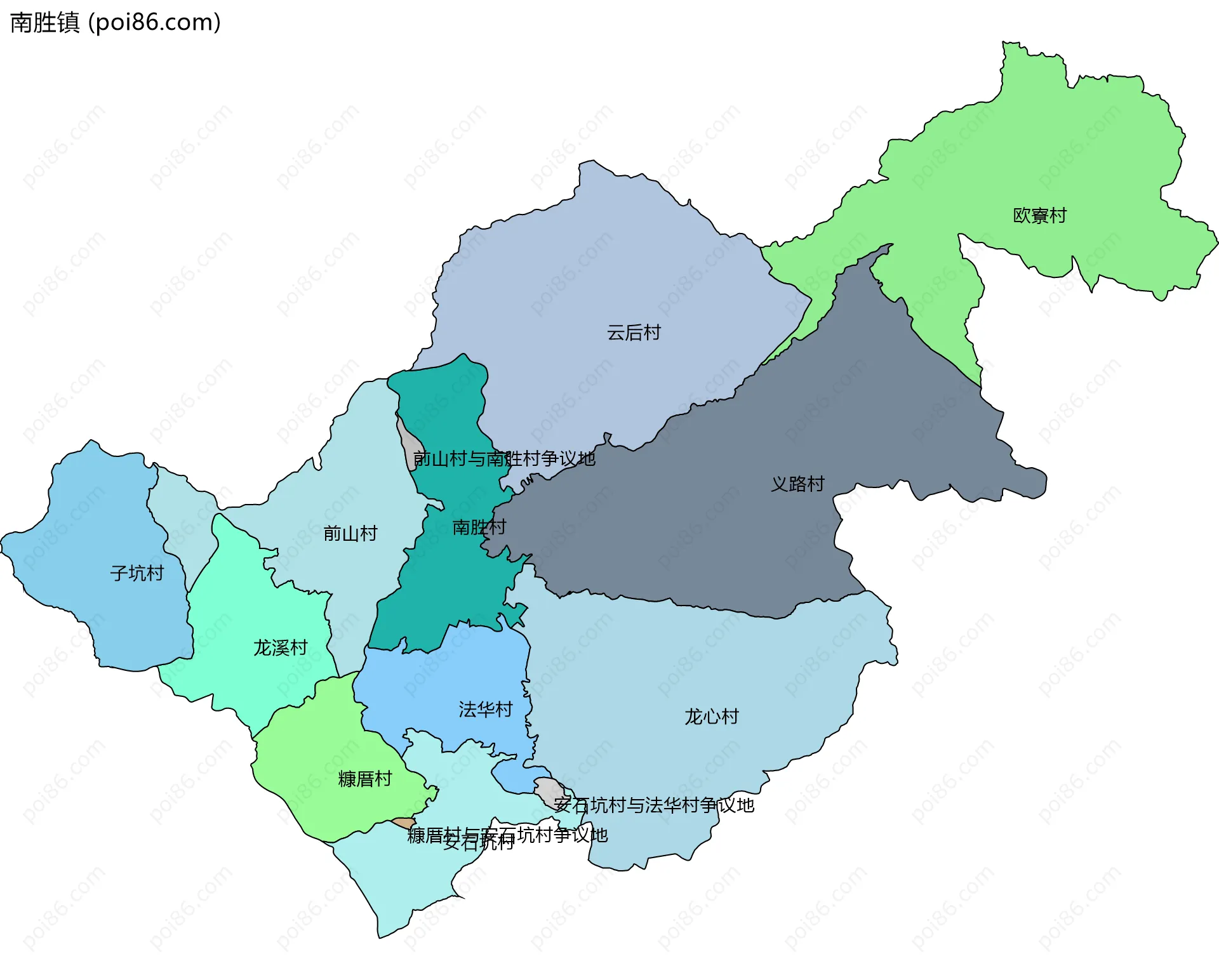 南胜镇边界地图(五级行政区划)
