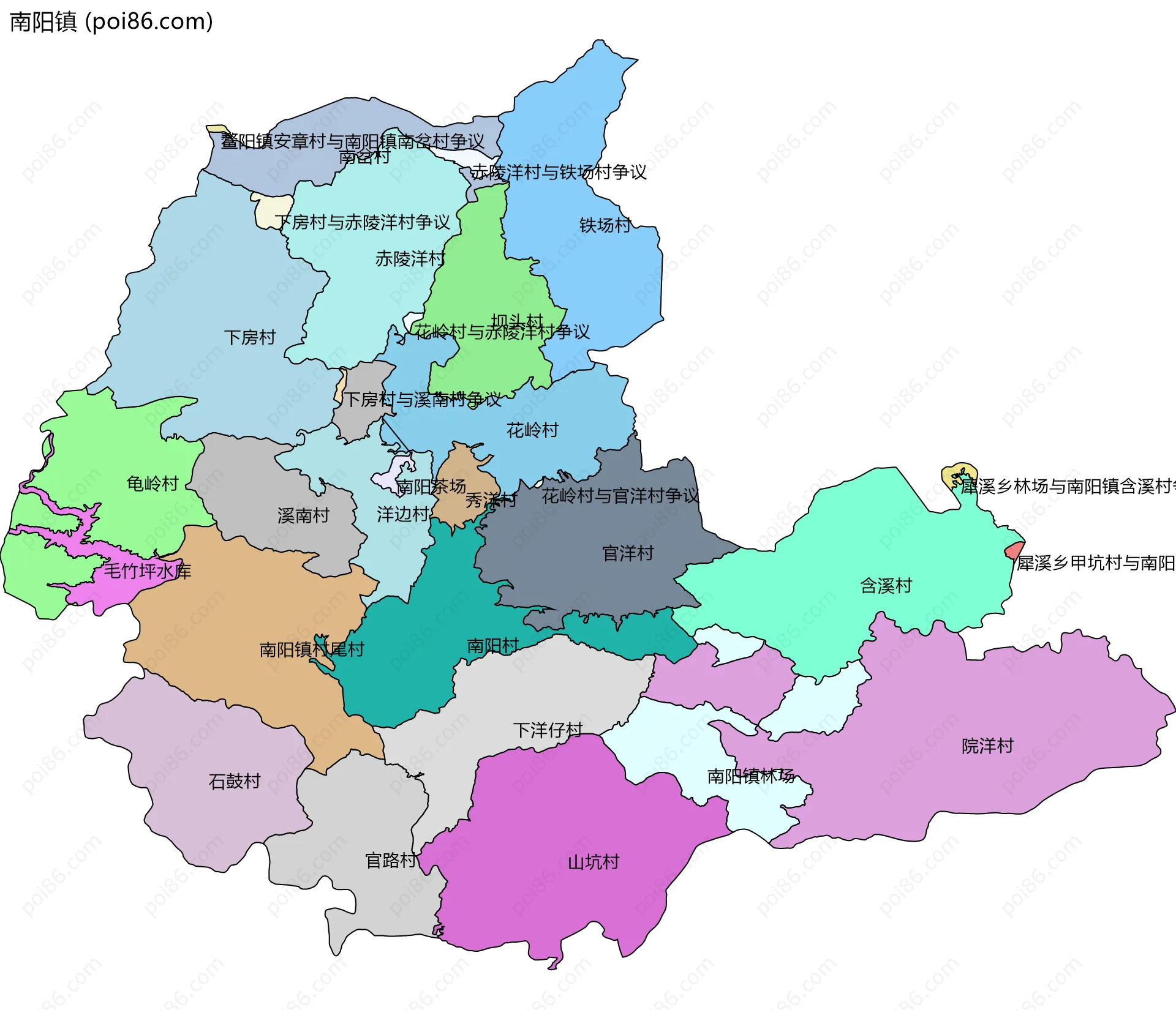 南阳镇边界地图(五级行政区划)