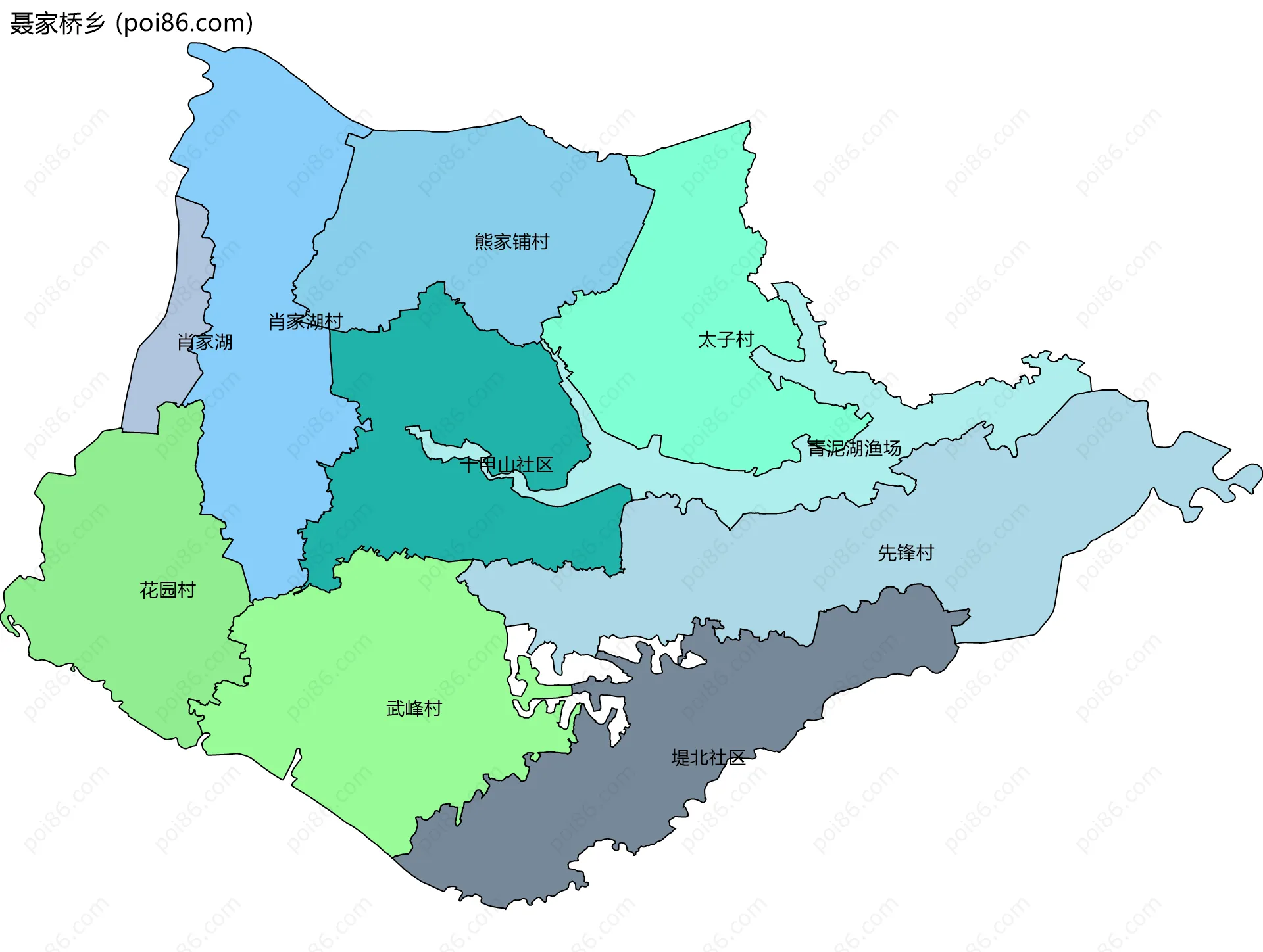 聂家桥乡边界地图(五级行政区划)