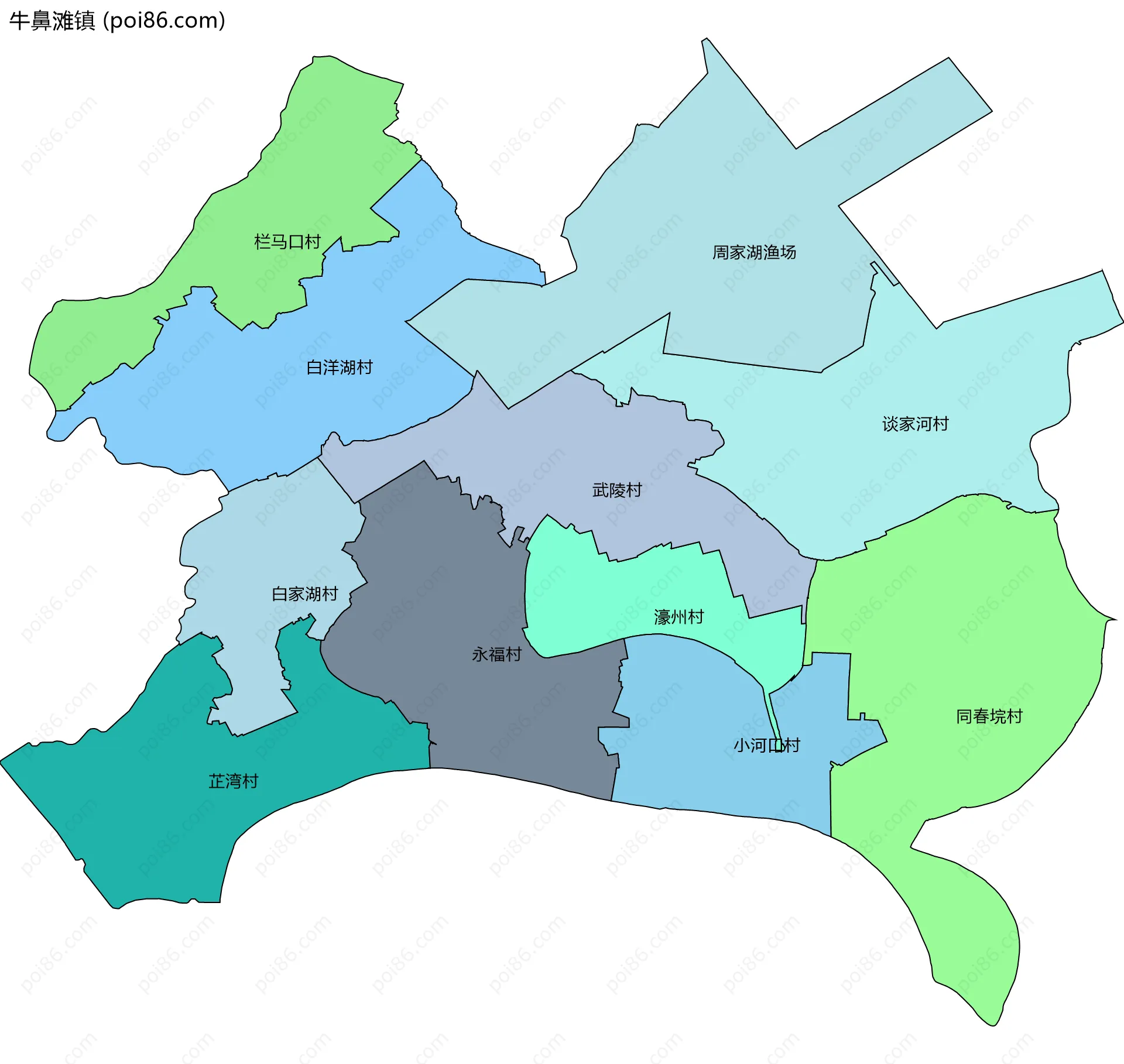 牛鼻滩镇边界地图(五级行政区划)