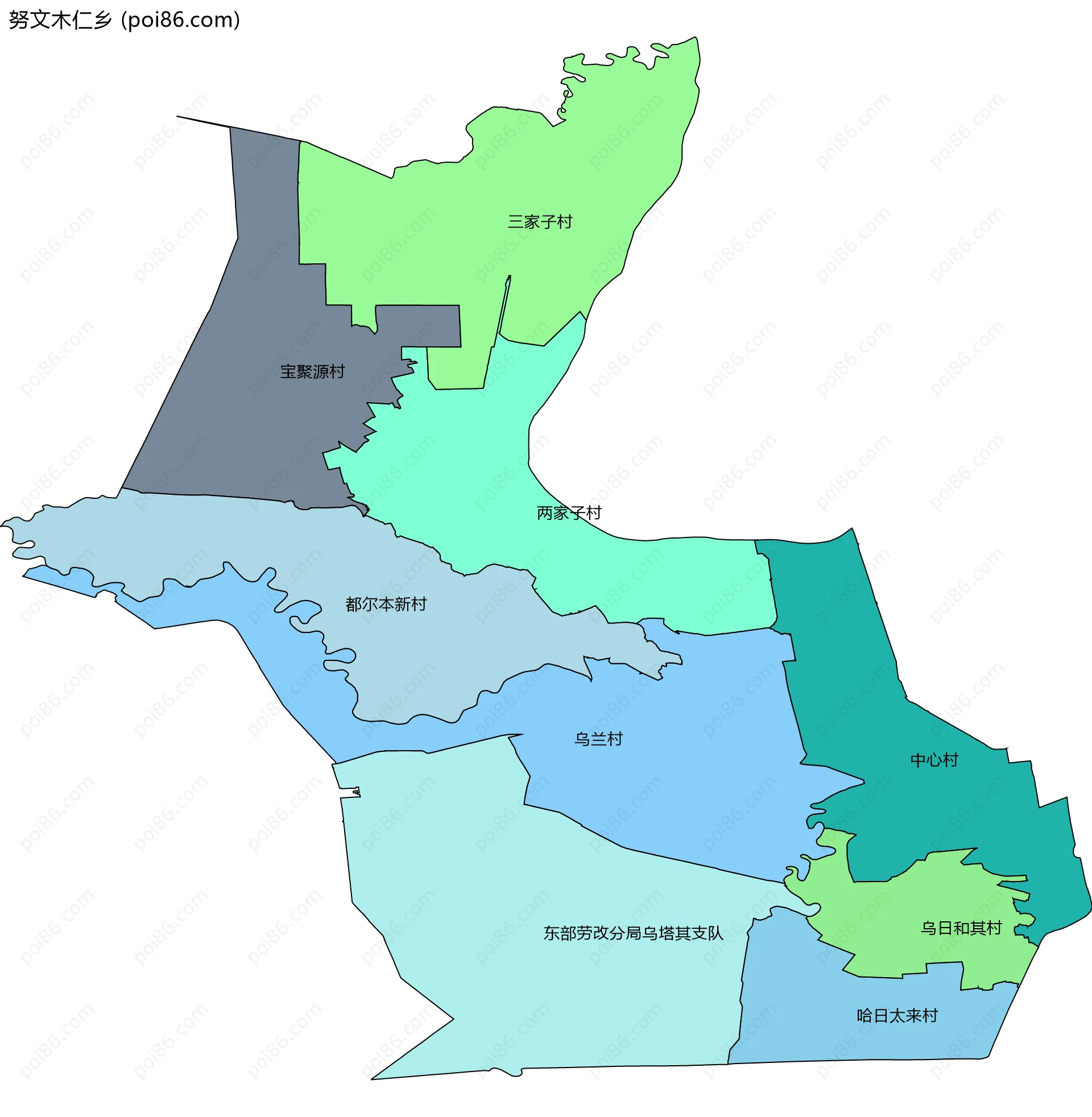 努文木仁乡边界地图(五级行政区划)