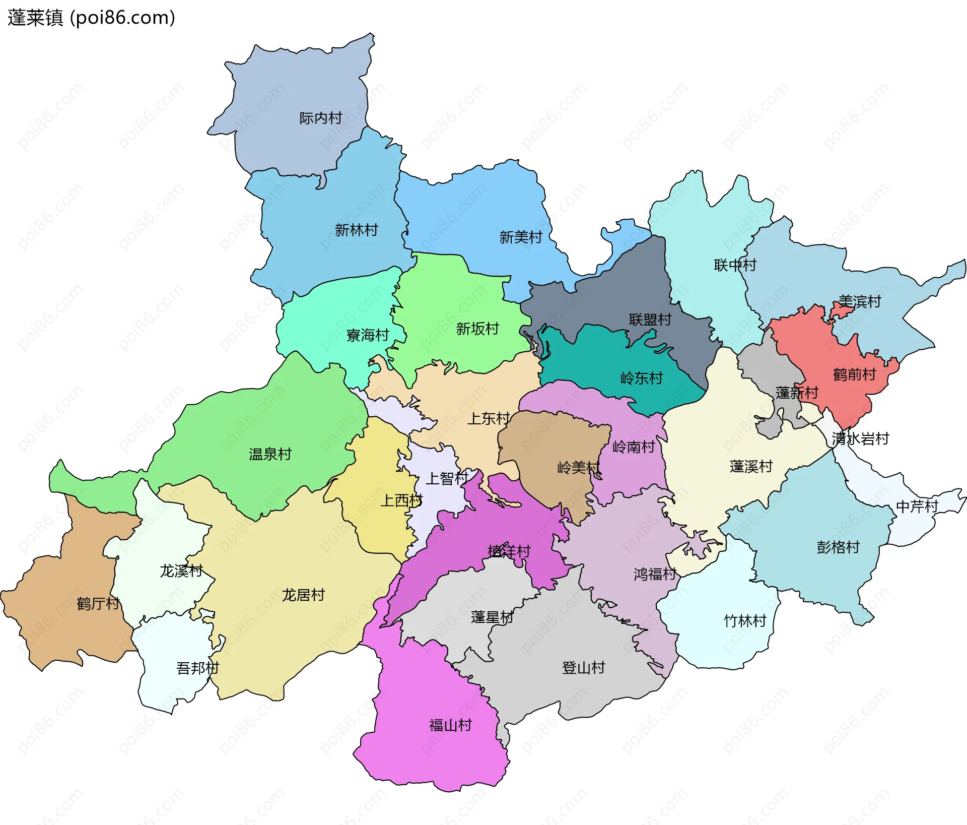 蓬莱镇边界地图(五级行政区划)