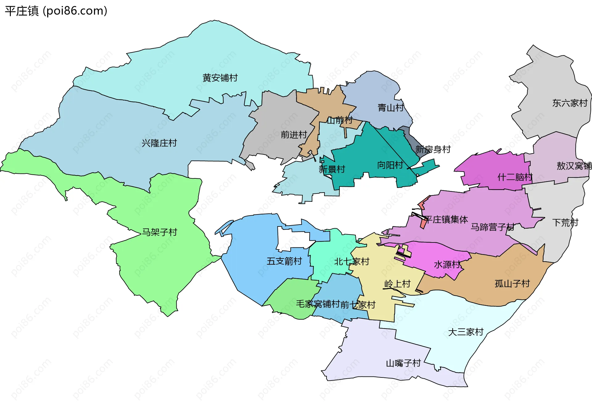 平庄镇边界地图(五级行政区划)
