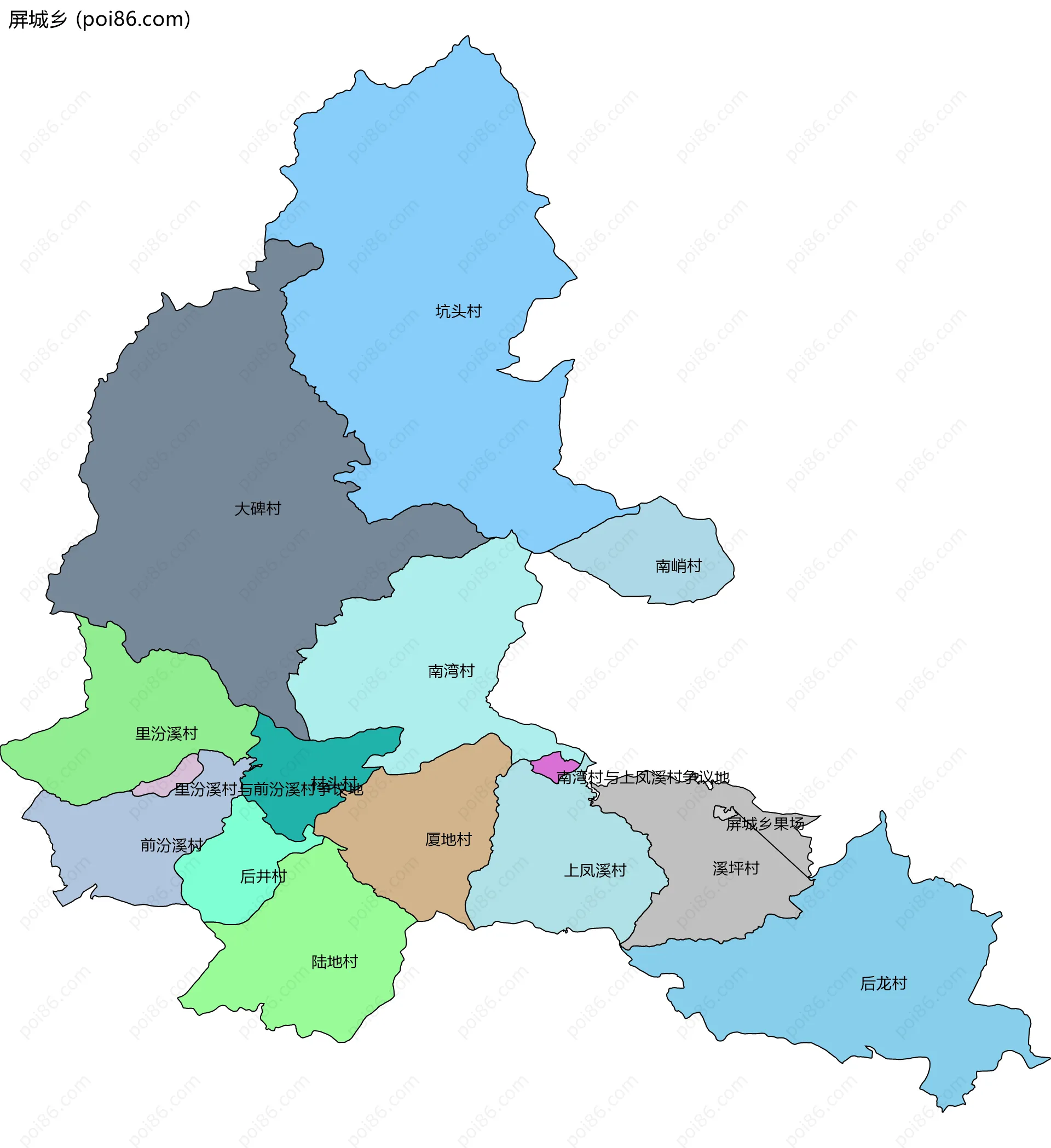 屏城乡边界地图(五级行政区划)