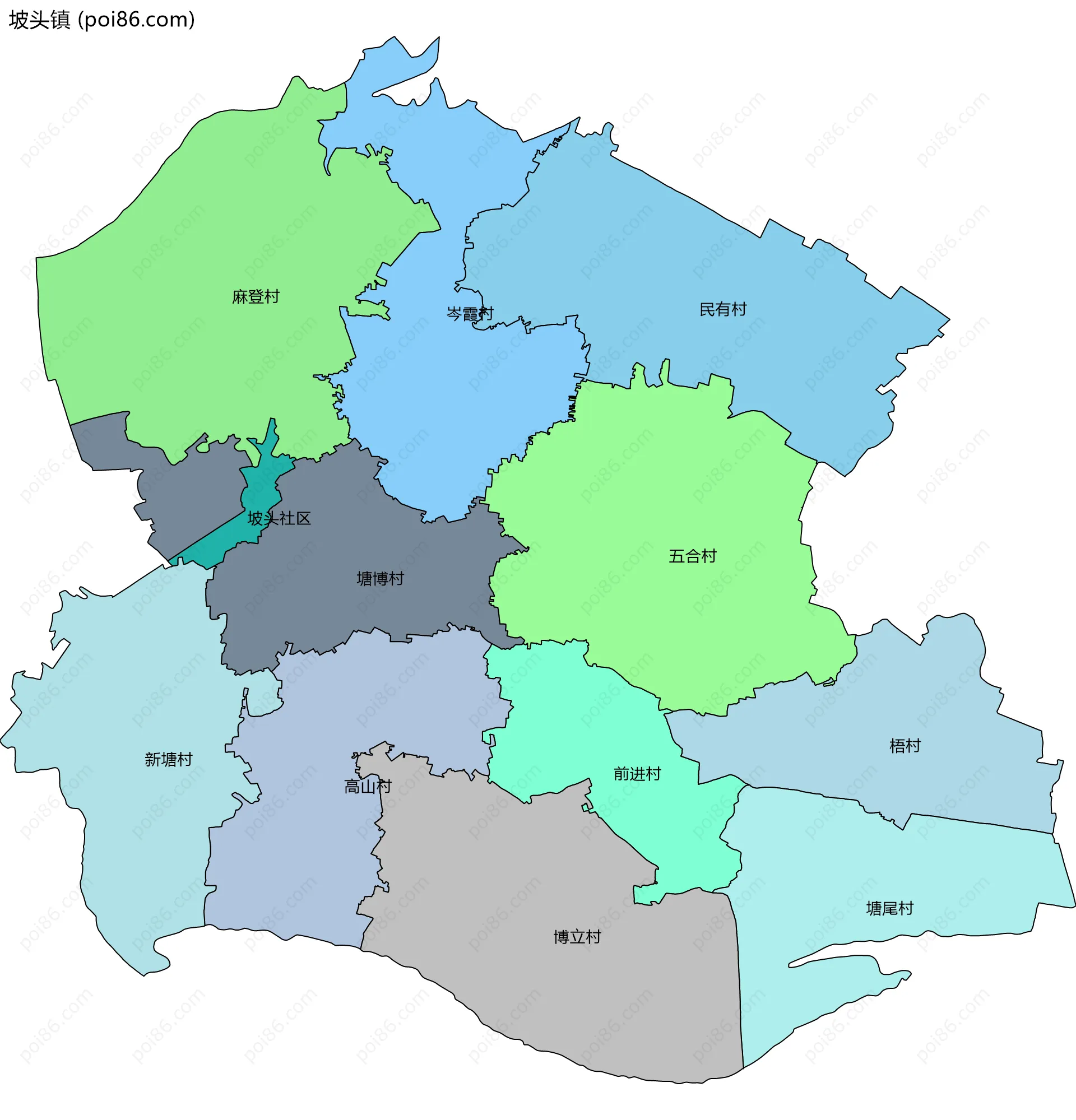 坡头镇边界地图(五级行政区划)