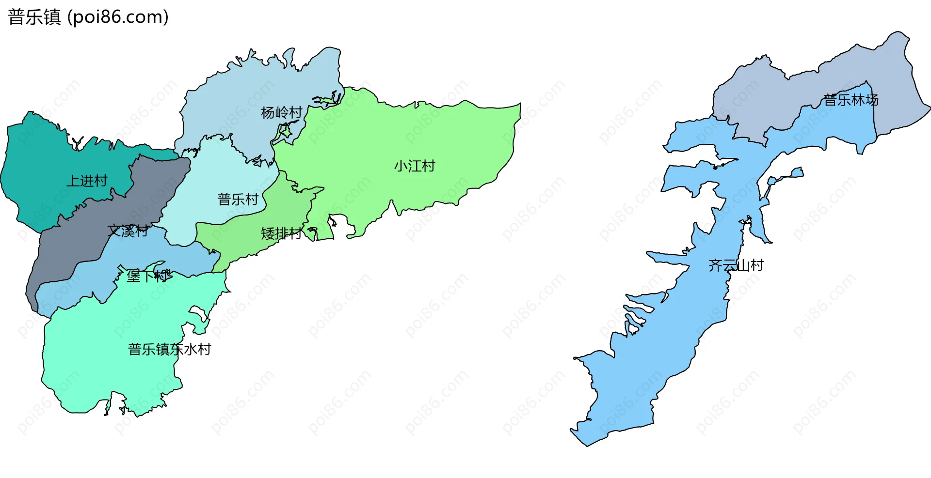 普乐镇边界地图(五级行政区划)