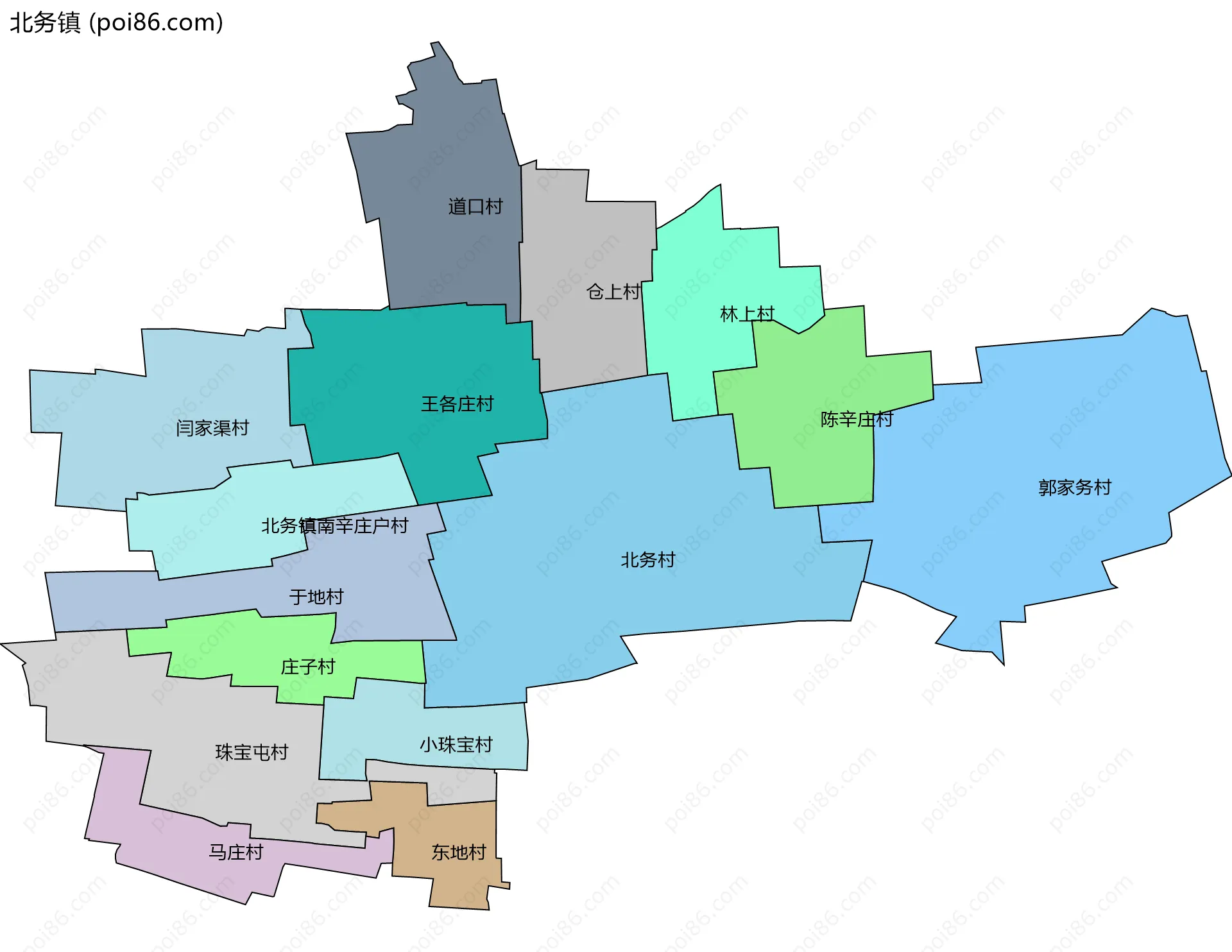 北务镇边界地图(五级行政区划)