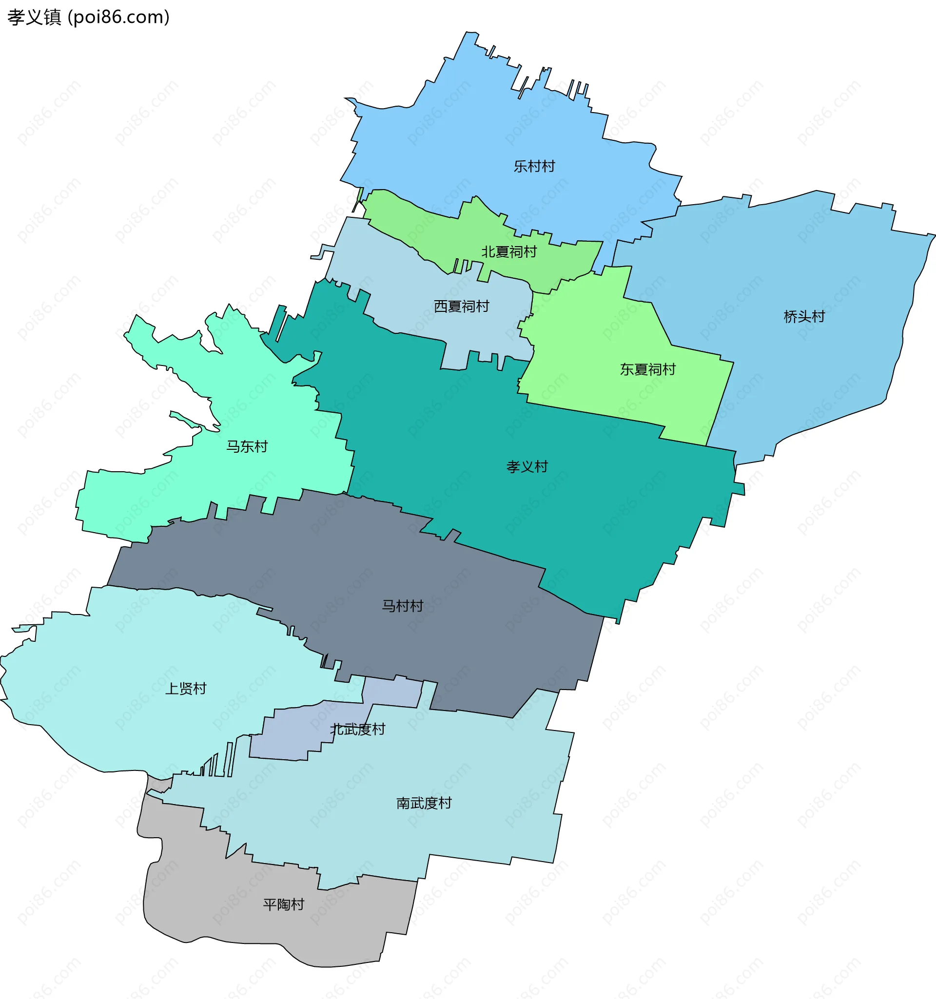 孝义镇边界地图(五级行政区划)