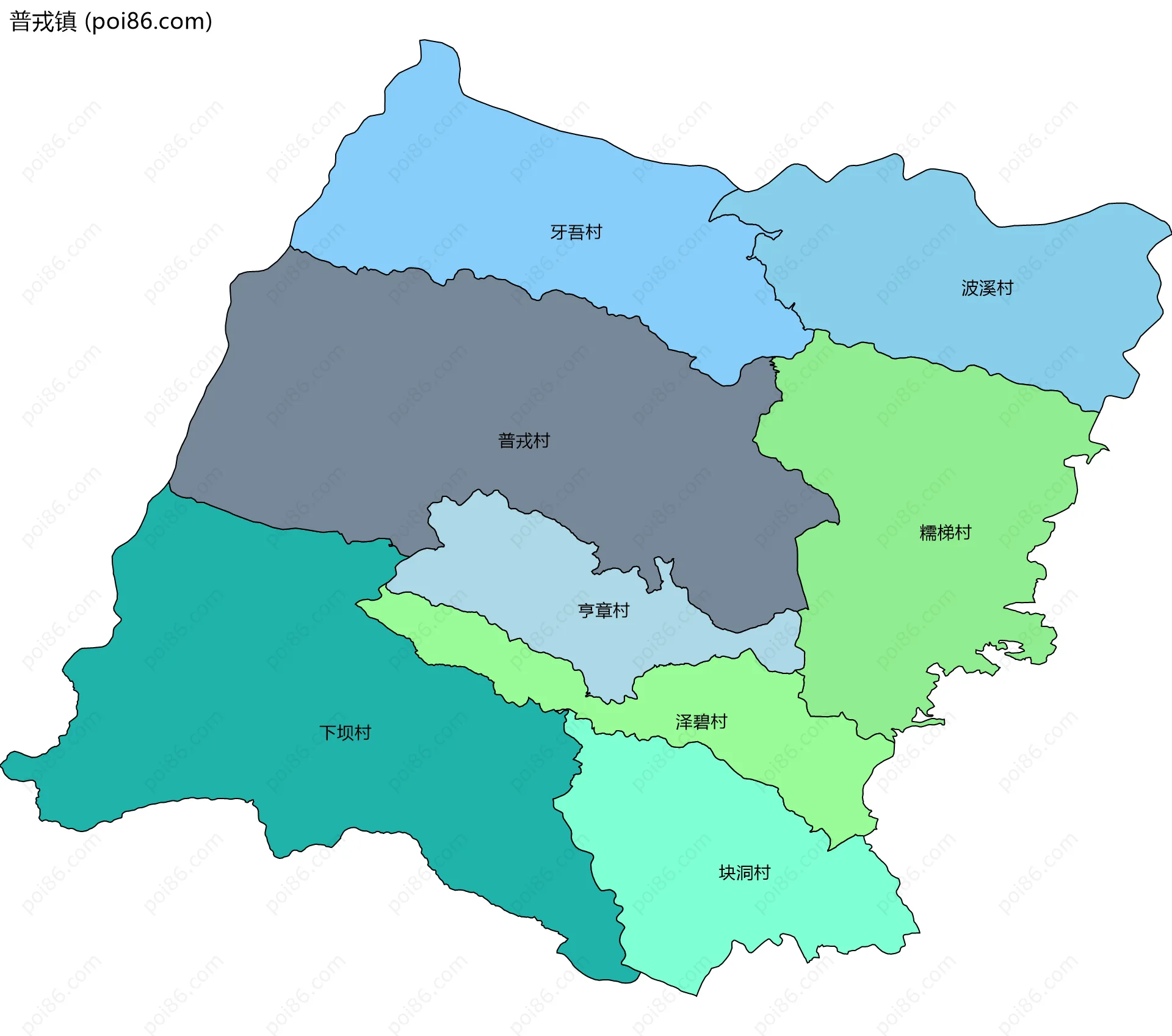 普戎镇边界地图(五级行政区划)