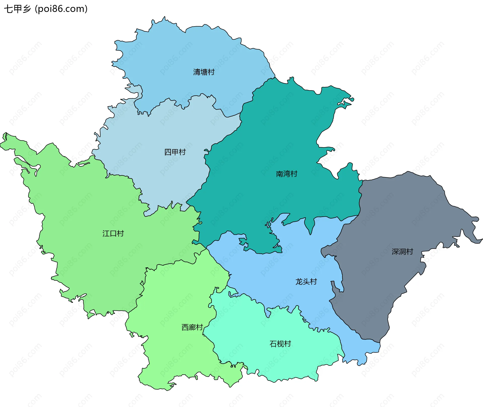 七甲乡边界地图(五级行政区划)