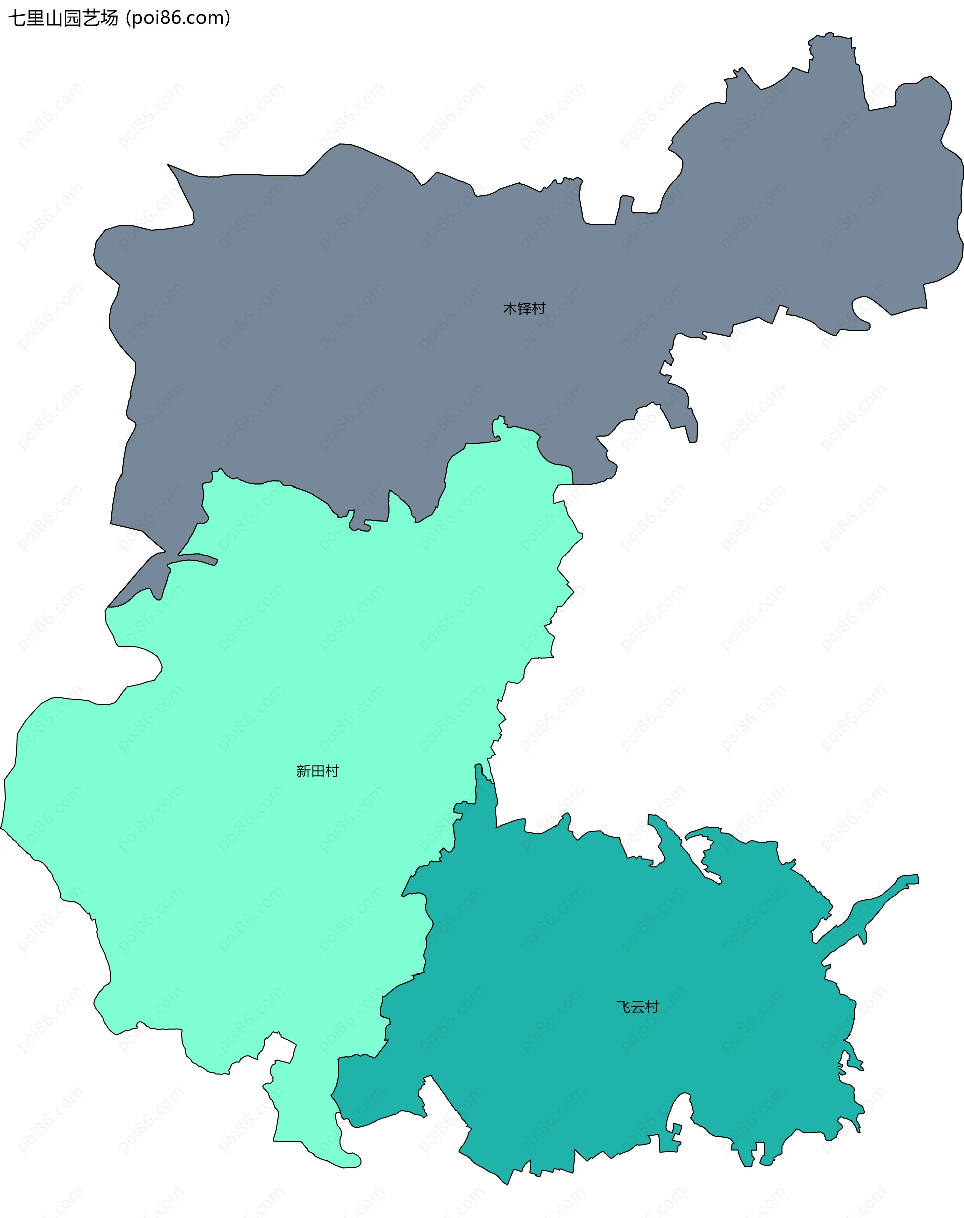 七里山园艺场边界地图(五级行政区划)