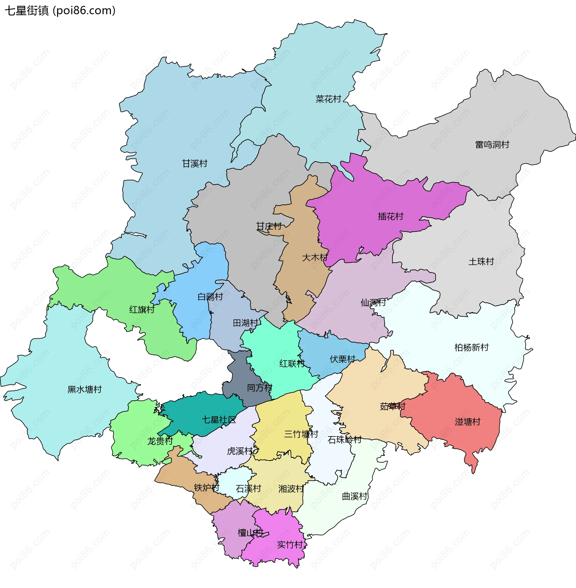 七星街镇边界地图(五级行政区划)