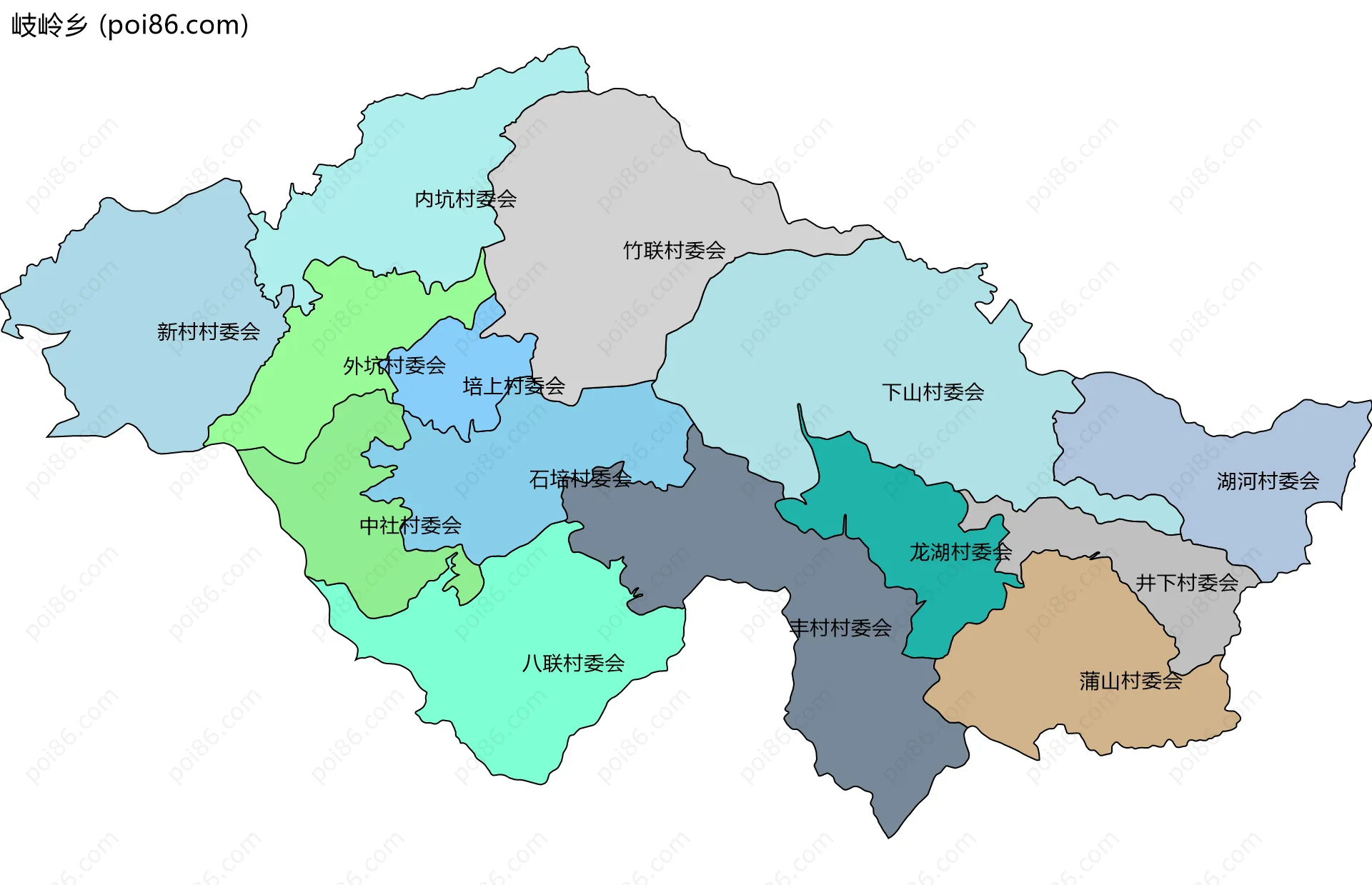 岐岭乡边界地图(五级行政区划)