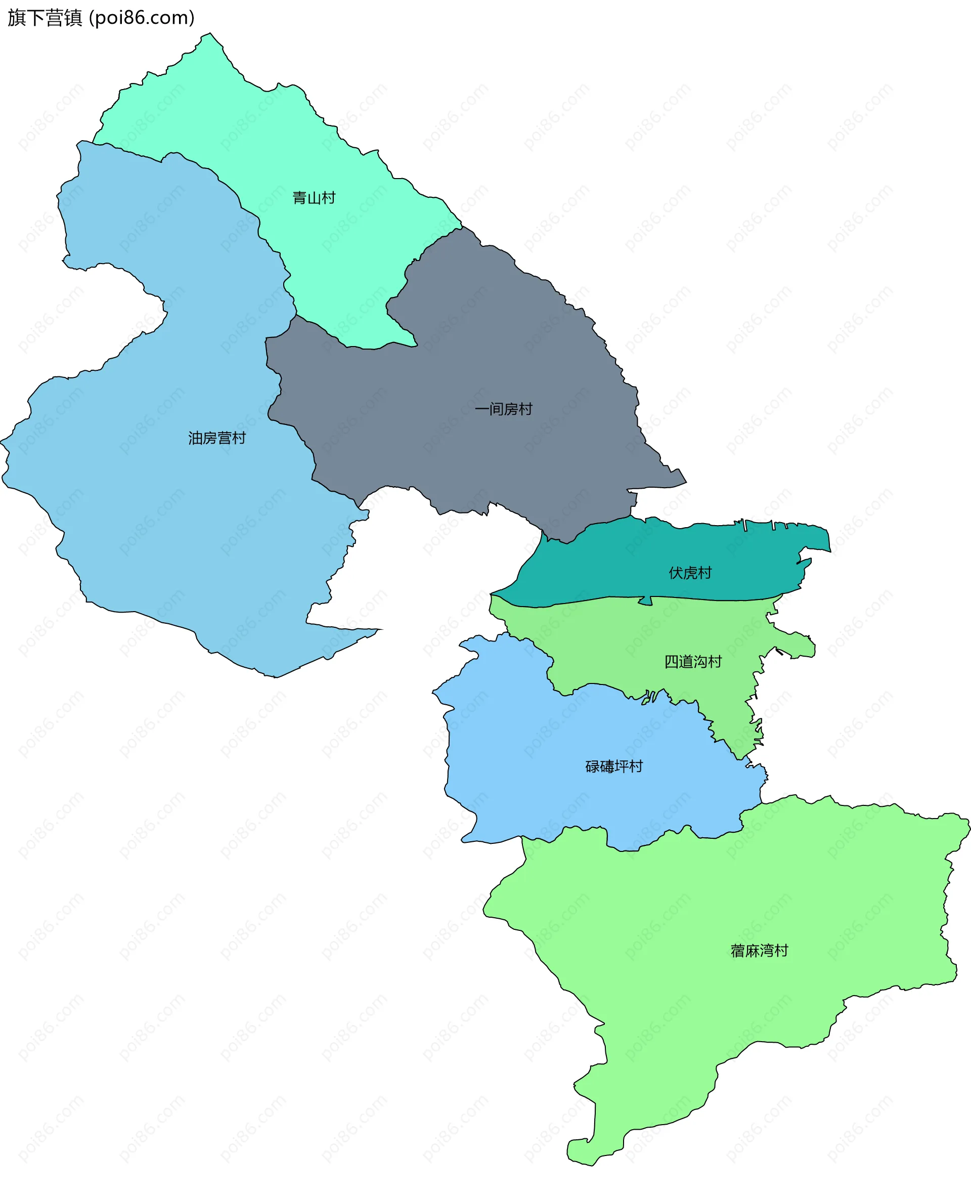 旗下营镇边界地图(五级行政区划)