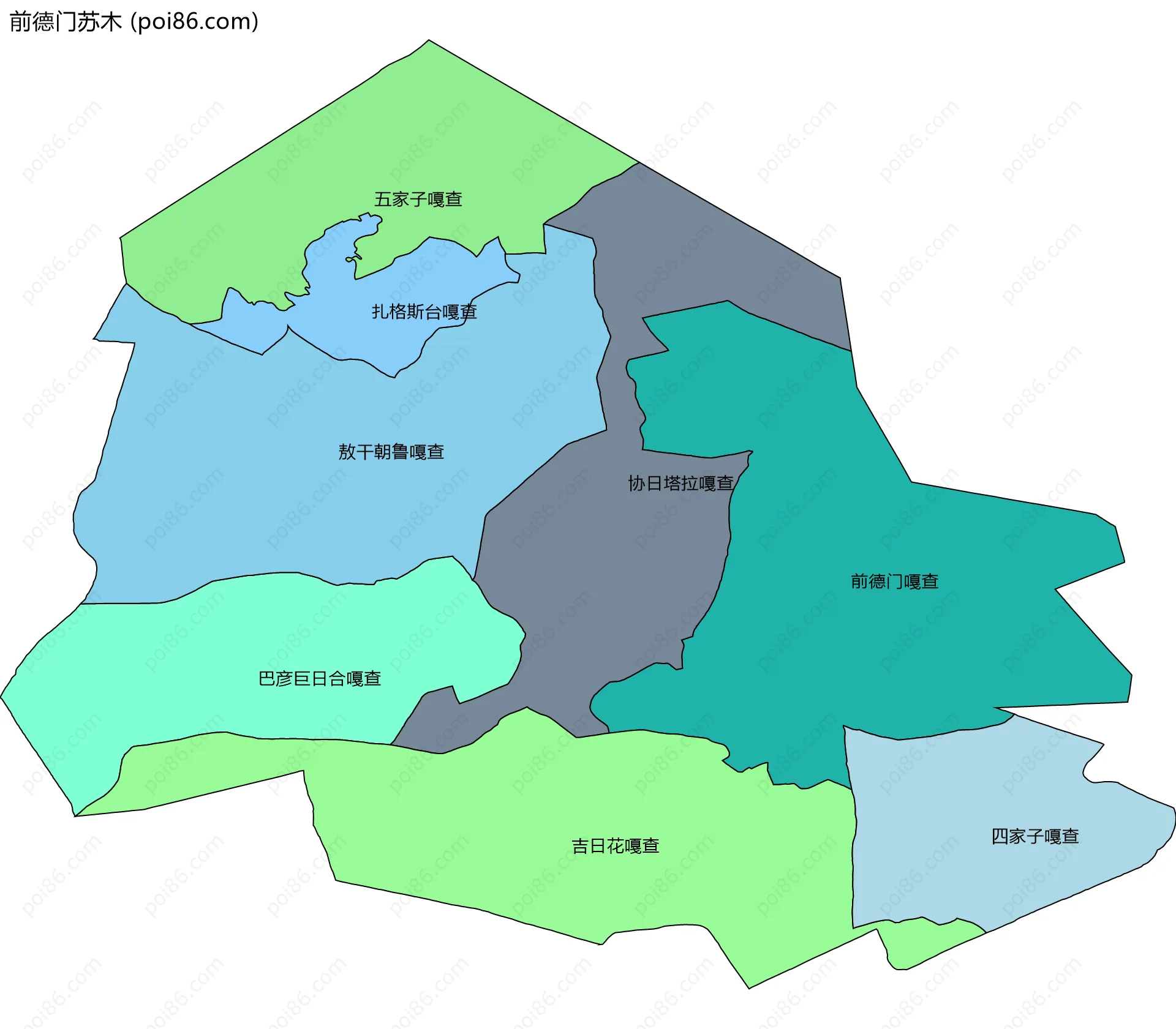前德门苏木边界地图(五级行政区划)