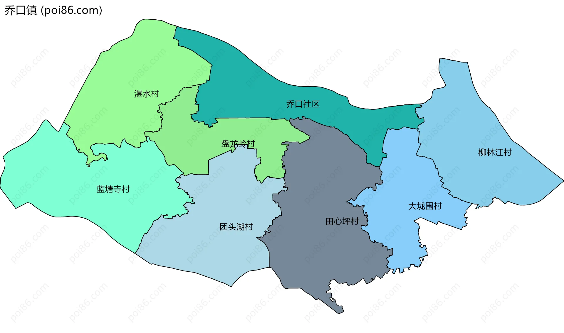 乔口镇边界地图(五级行政区划)
