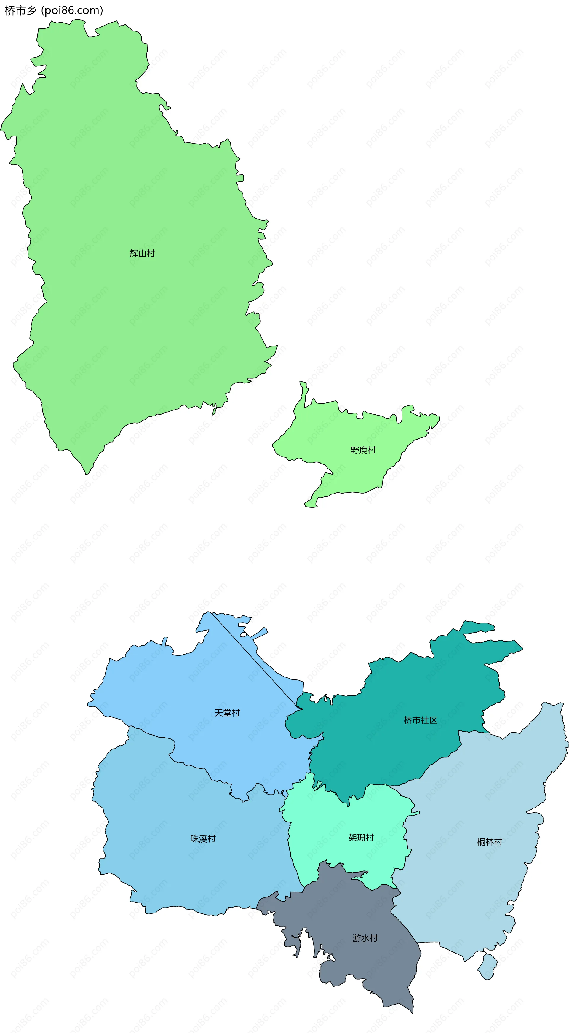 桥市乡边界地图(五级行政区划)