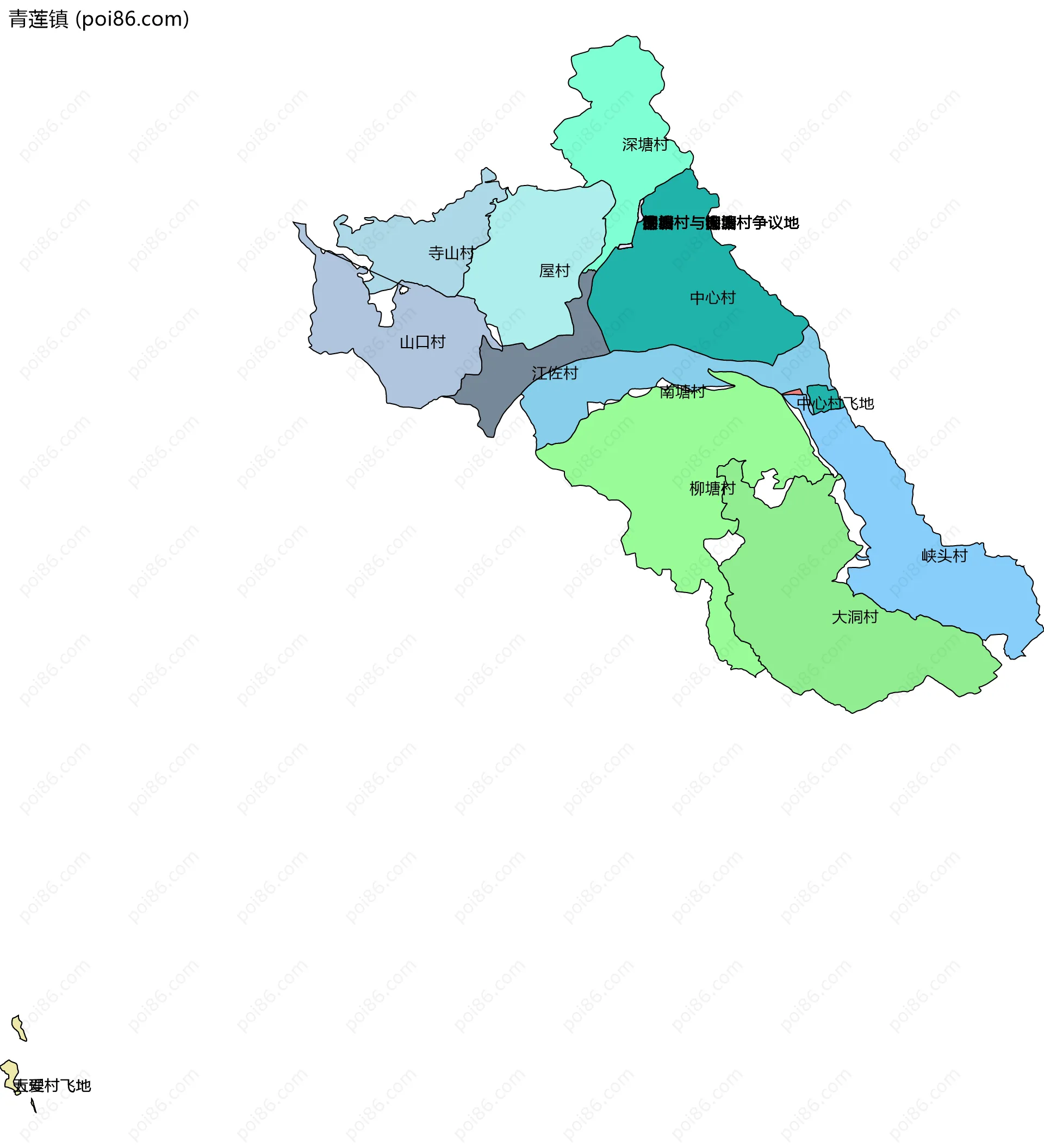 青莲镇边界地图(五级行政区划)
