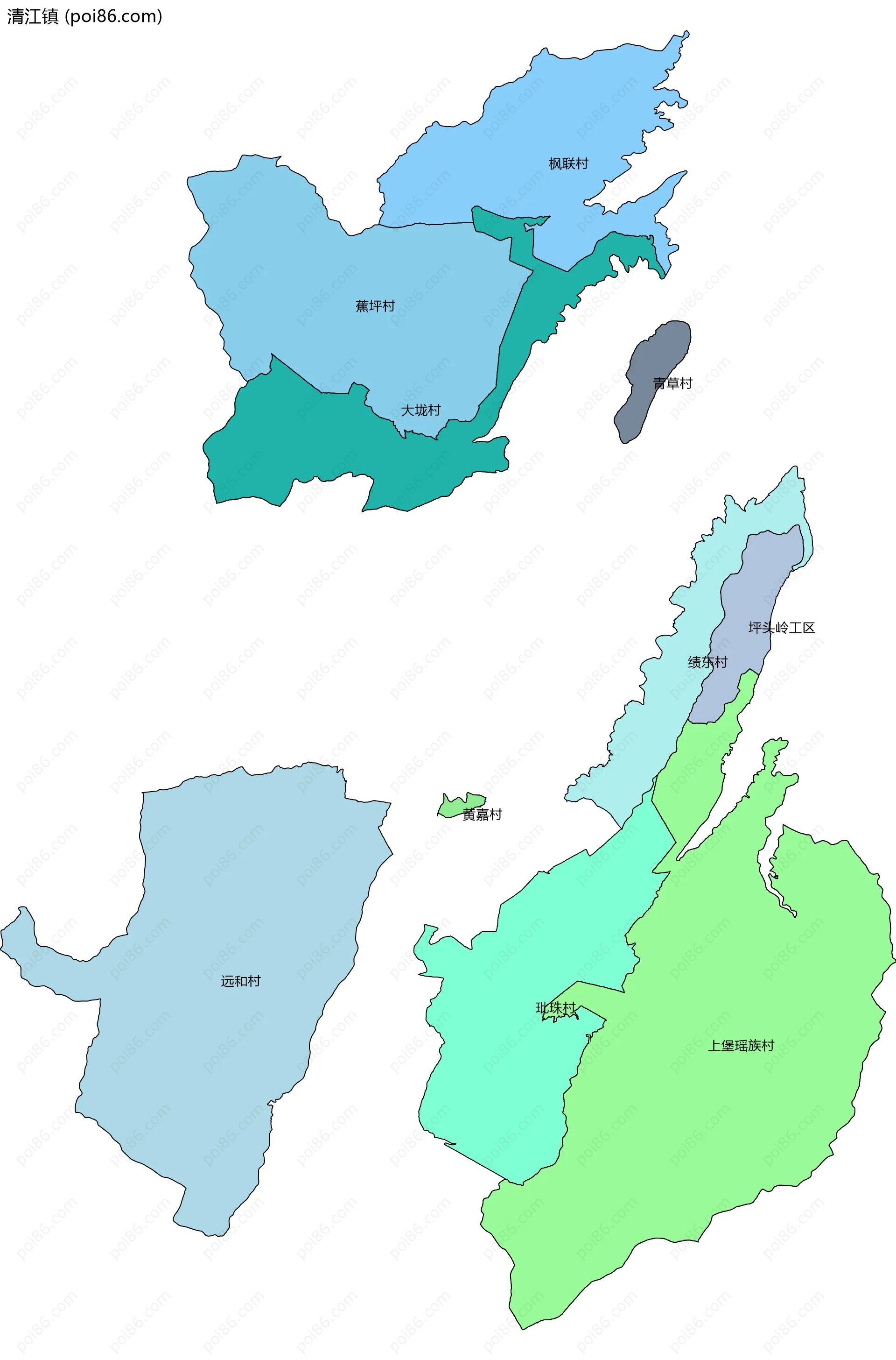 清江镇边界地图(五级行政区划)
