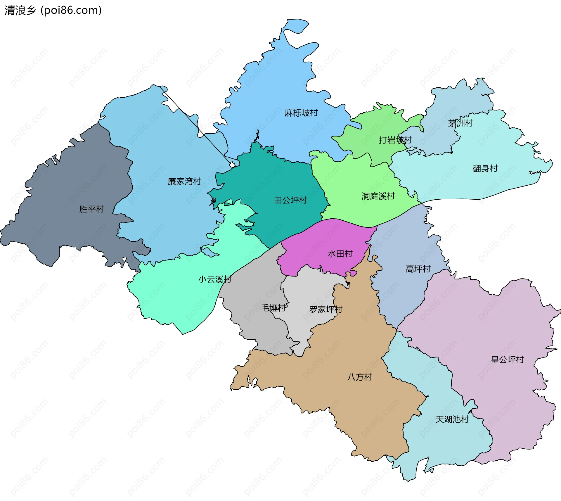 清浪乡边界地图(五级行政区划)