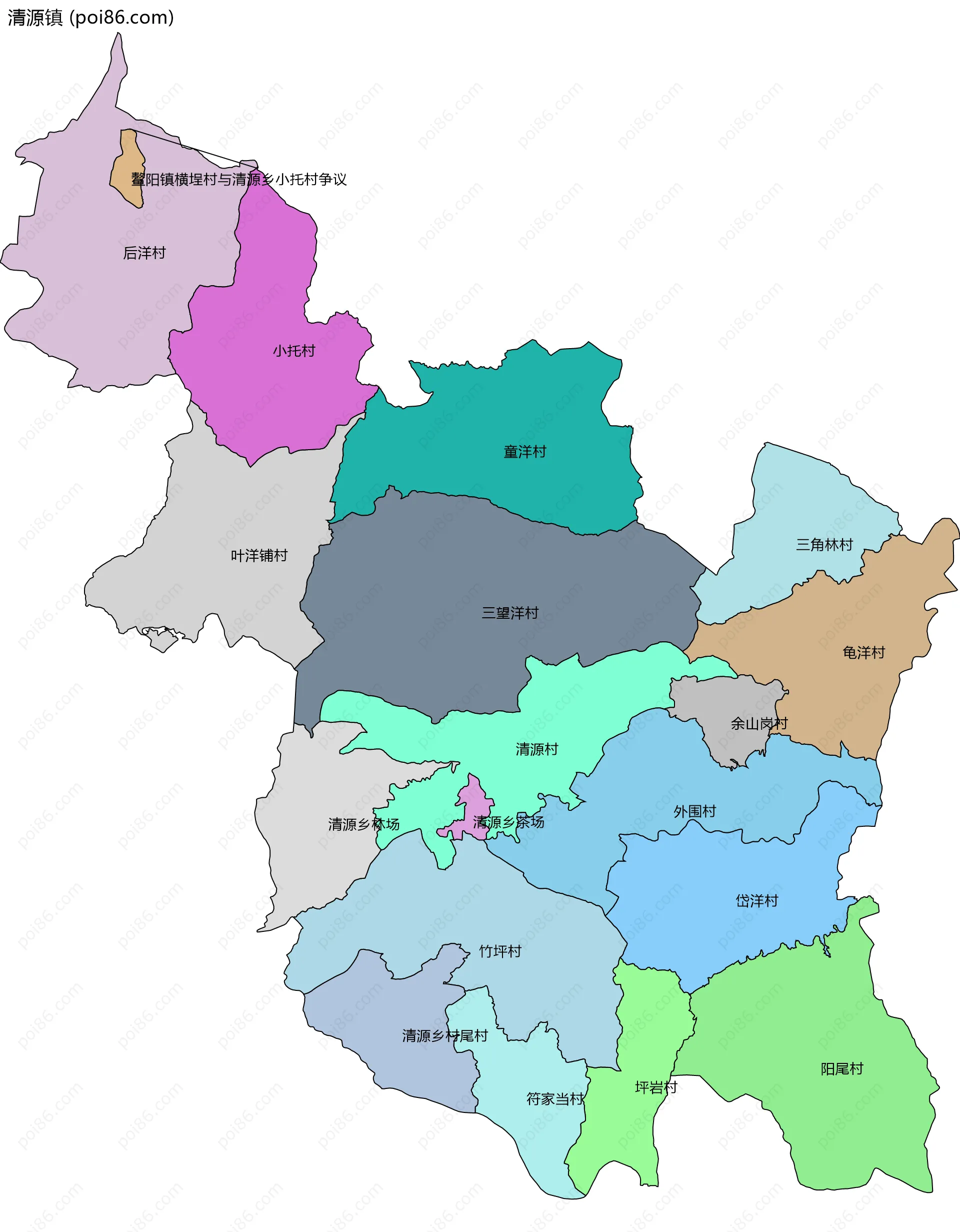 清源镇边界地图(五级行政区划)