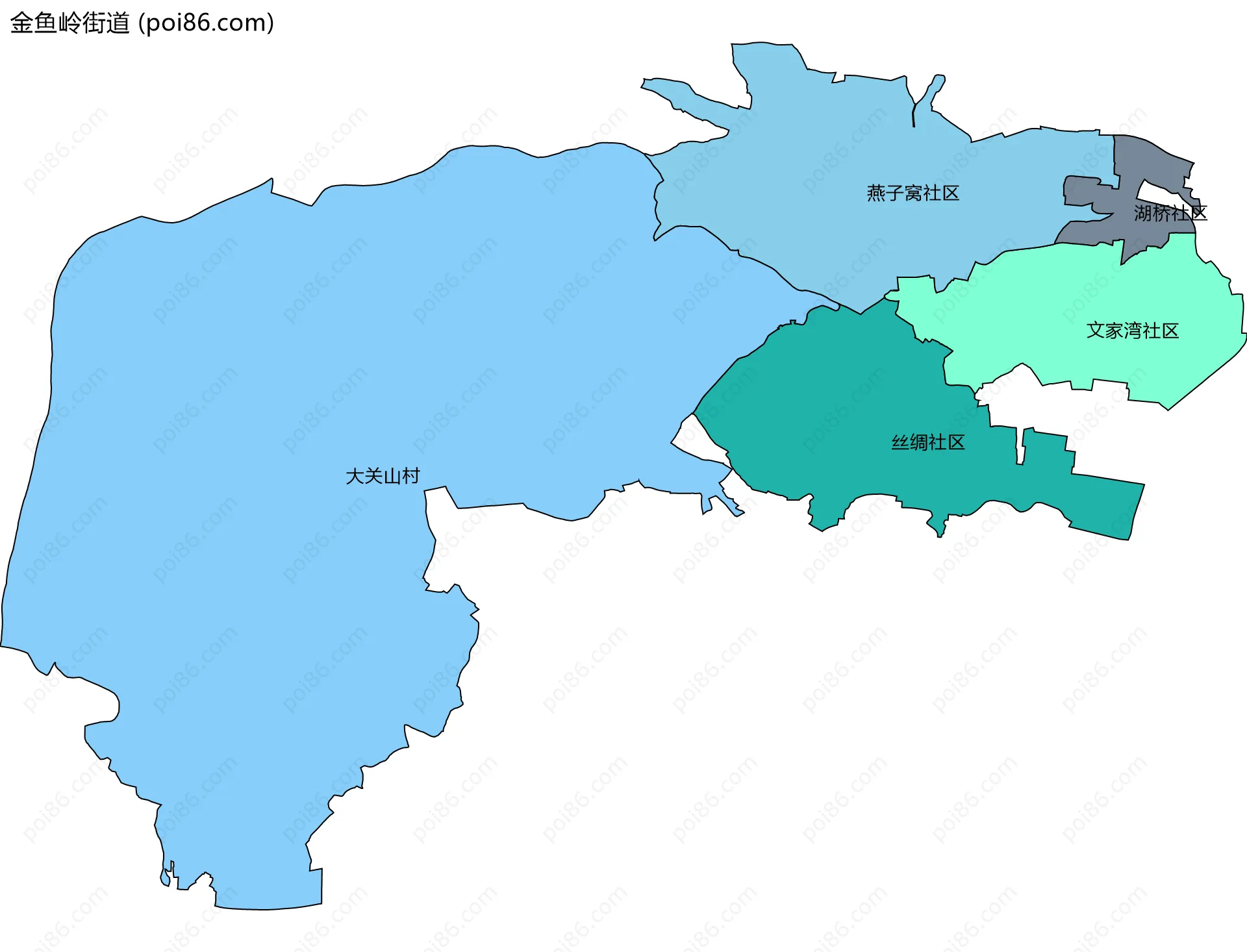 金鱼岭街道边界地图(五级行政区划)