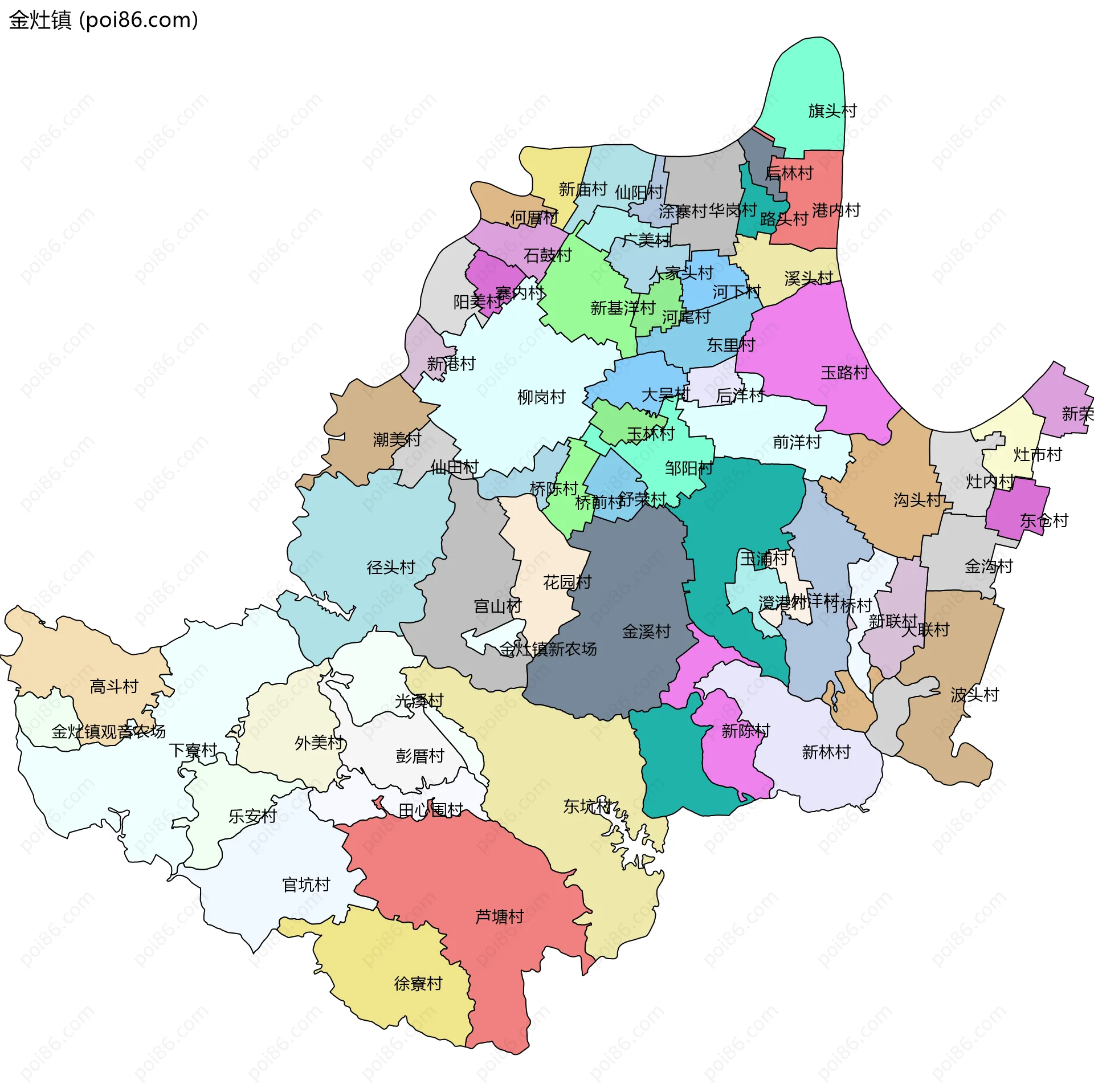 金灶镇边界地图(五级行政区划)