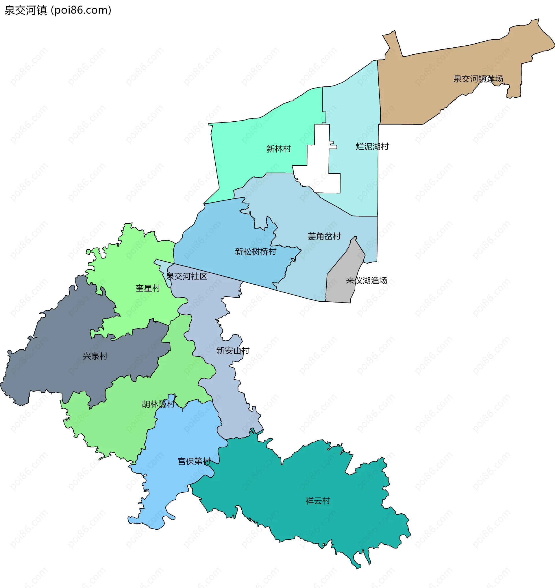 泉交河镇边界地图(五级行政区划)
