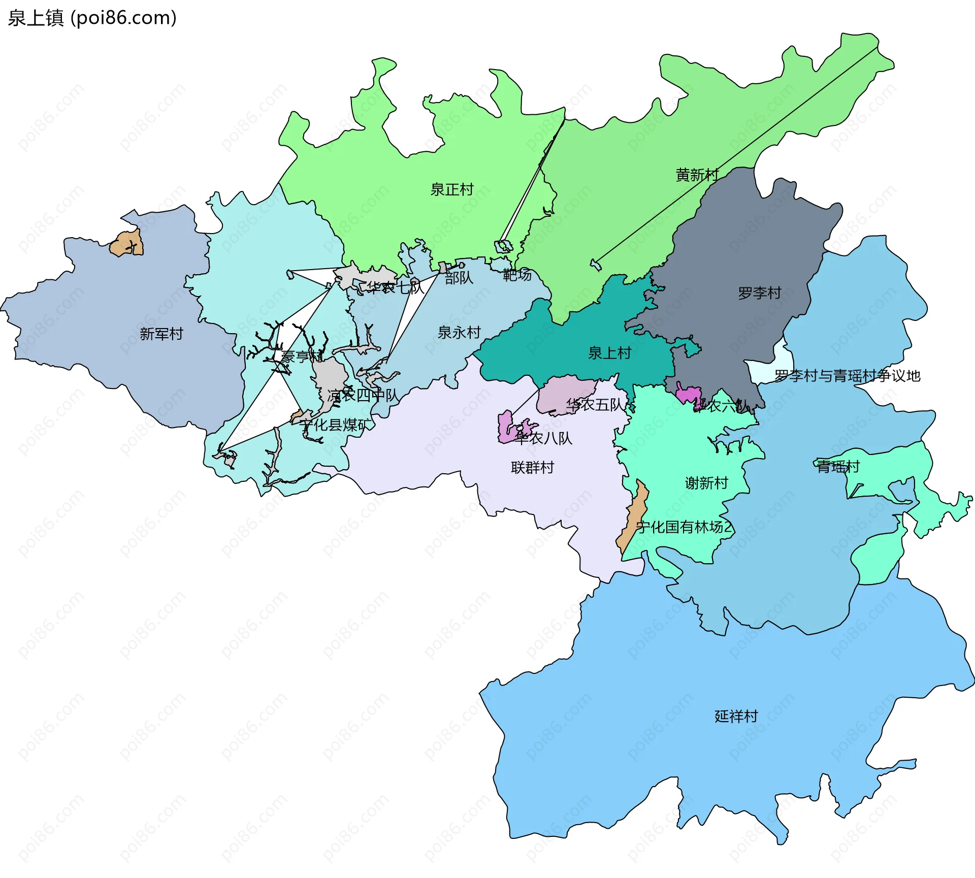 泉上镇边界地图(五级行政区划)
