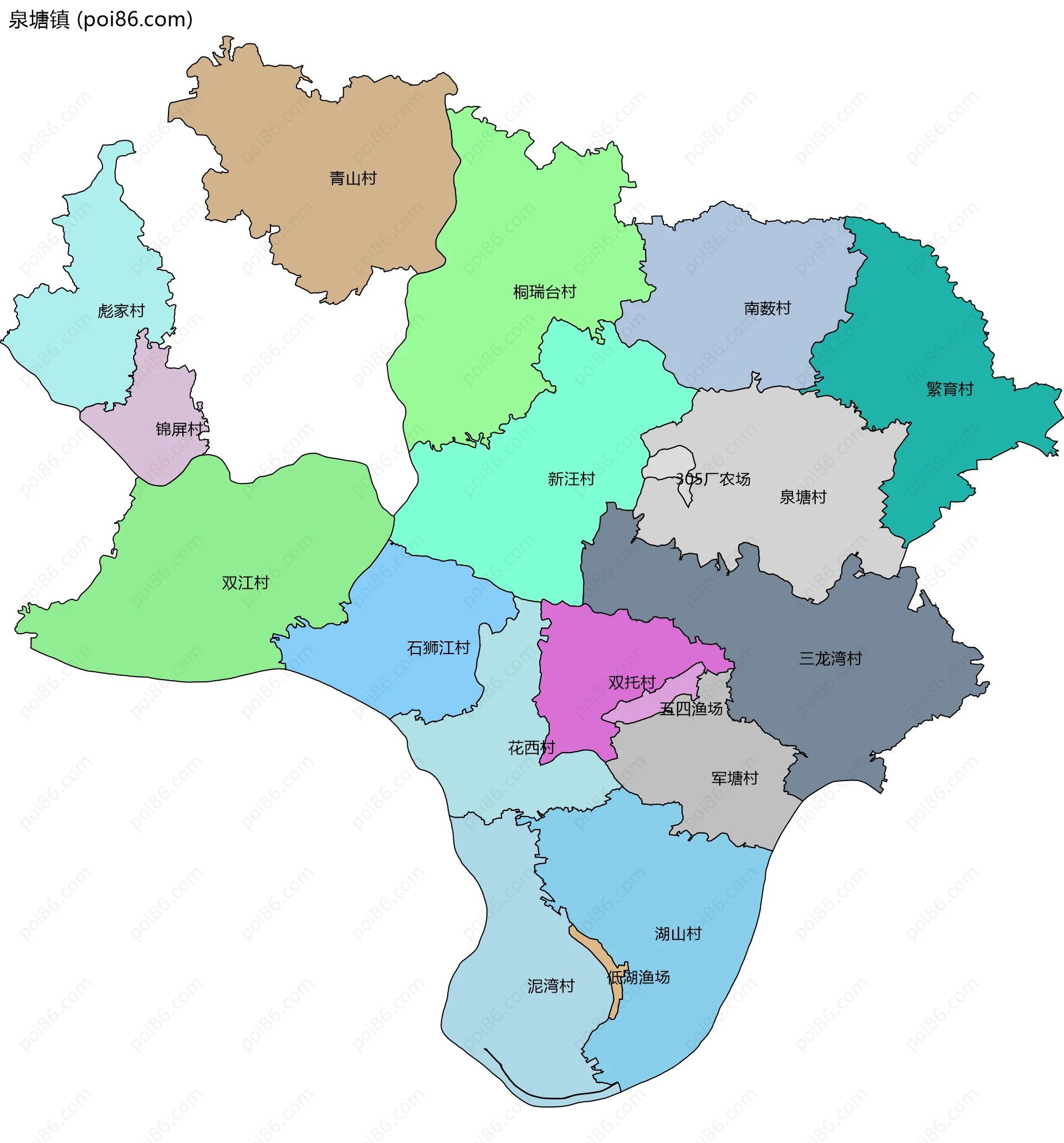 泉塘镇边界地图(五级行政区划)