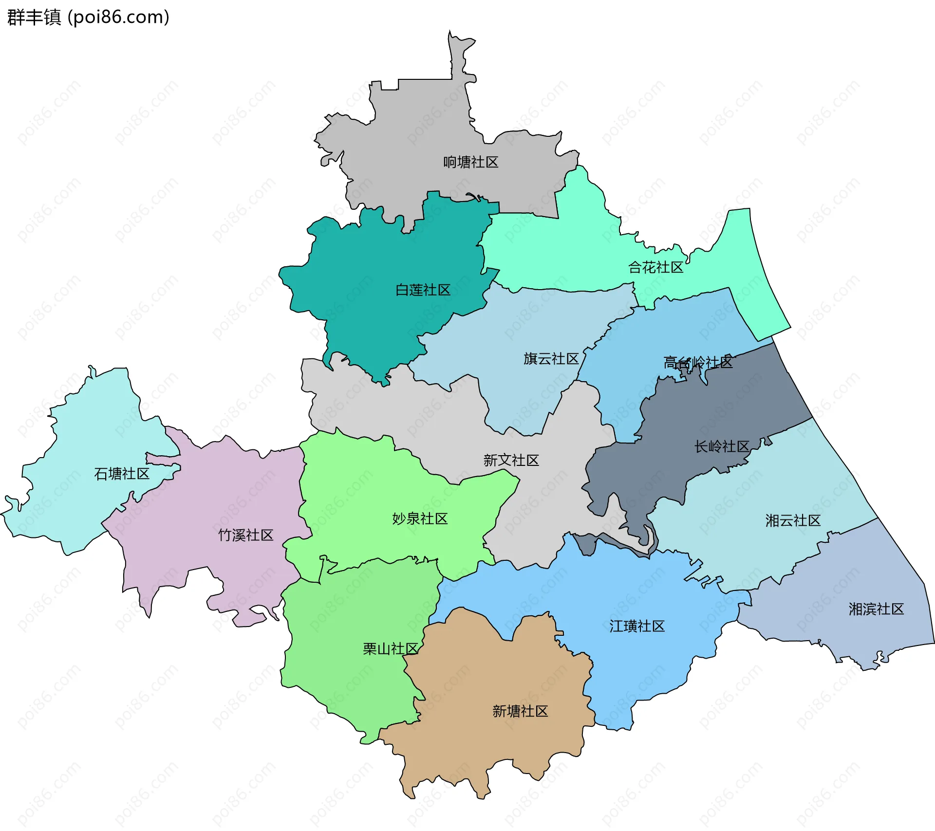 群丰镇边界地图(五级行政区划)
