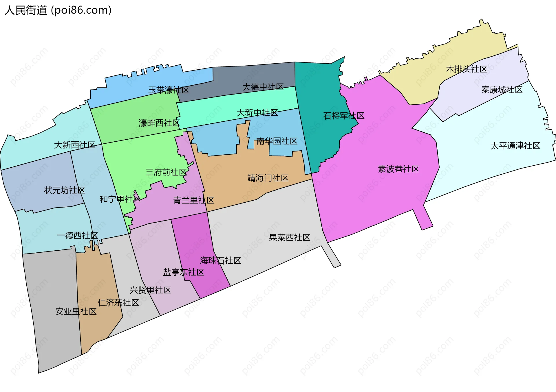 人民街道边界地图(五级行政区划)