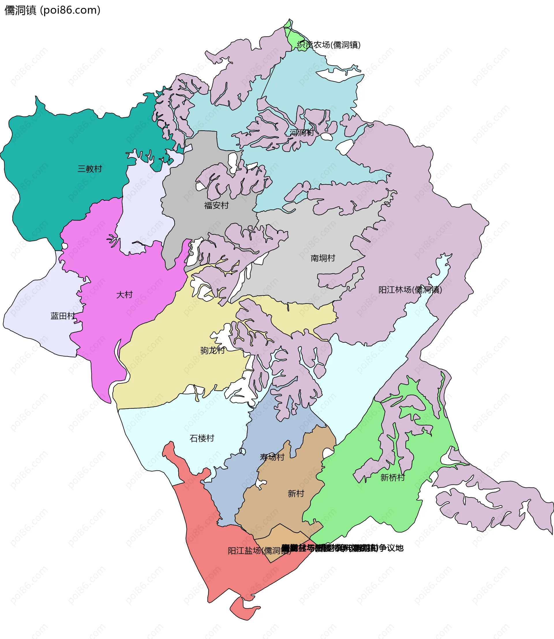 儒洞镇边界地图(五级行政区划)