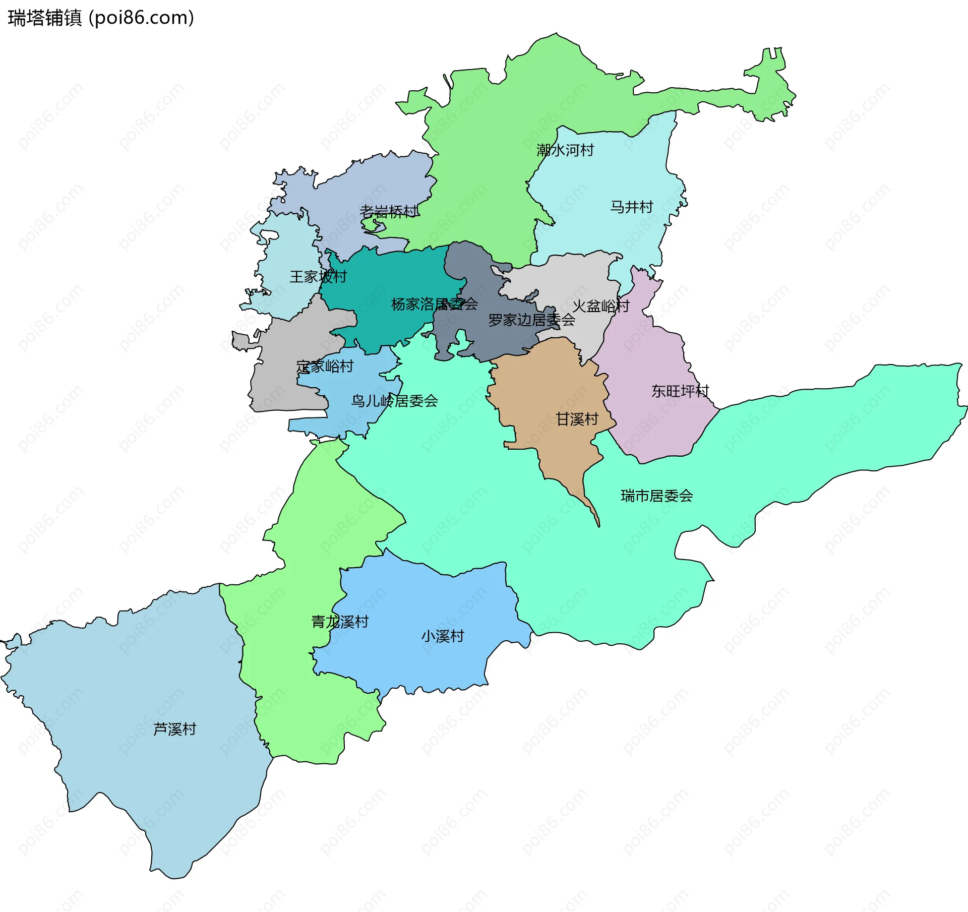 瑞塔铺镇边界地图(五级行政区划)