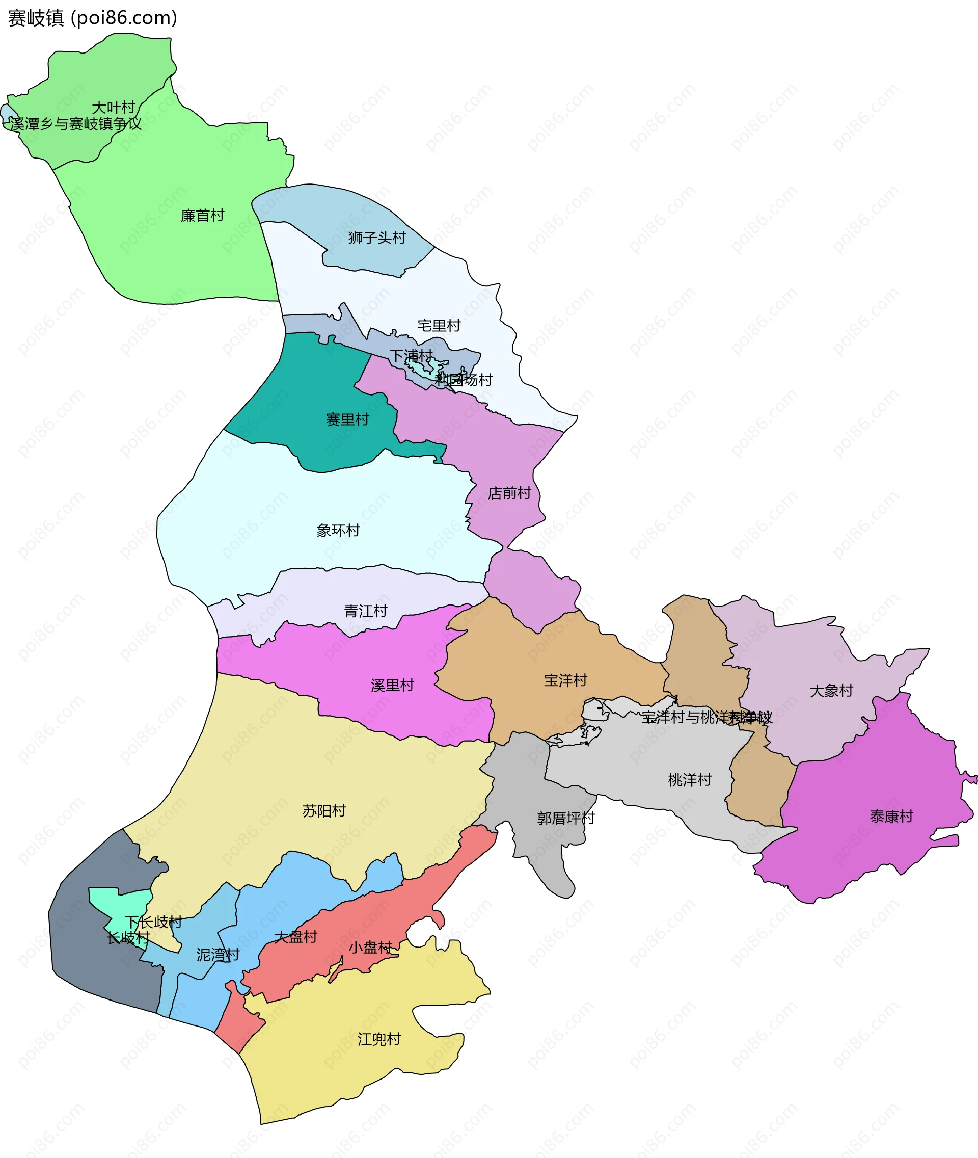 赛岐镇边界地图(五级行政区划)