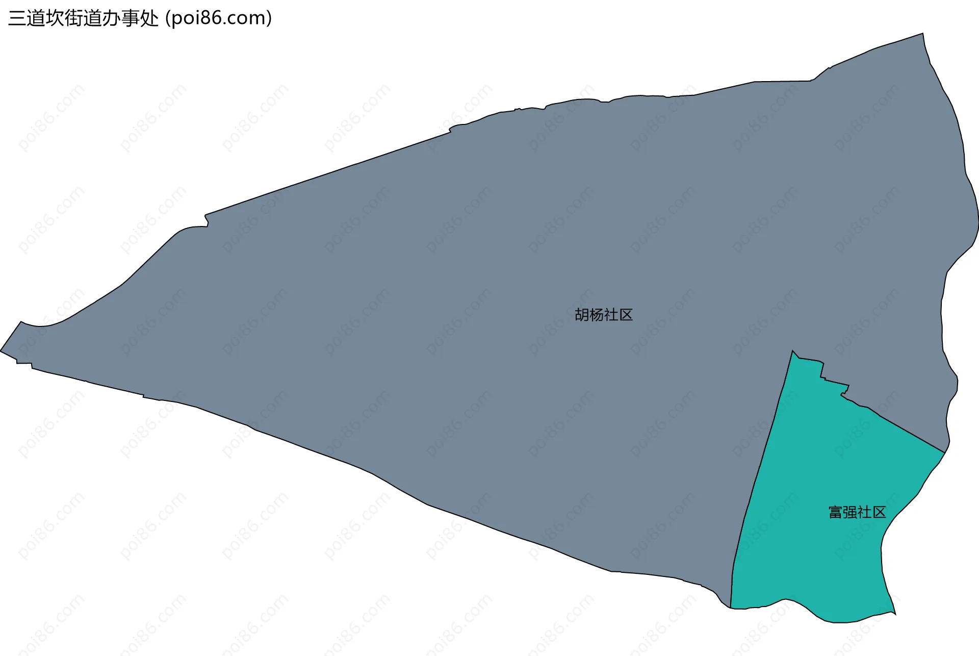 三道坎街道办事处边界地图(五级行政区划)