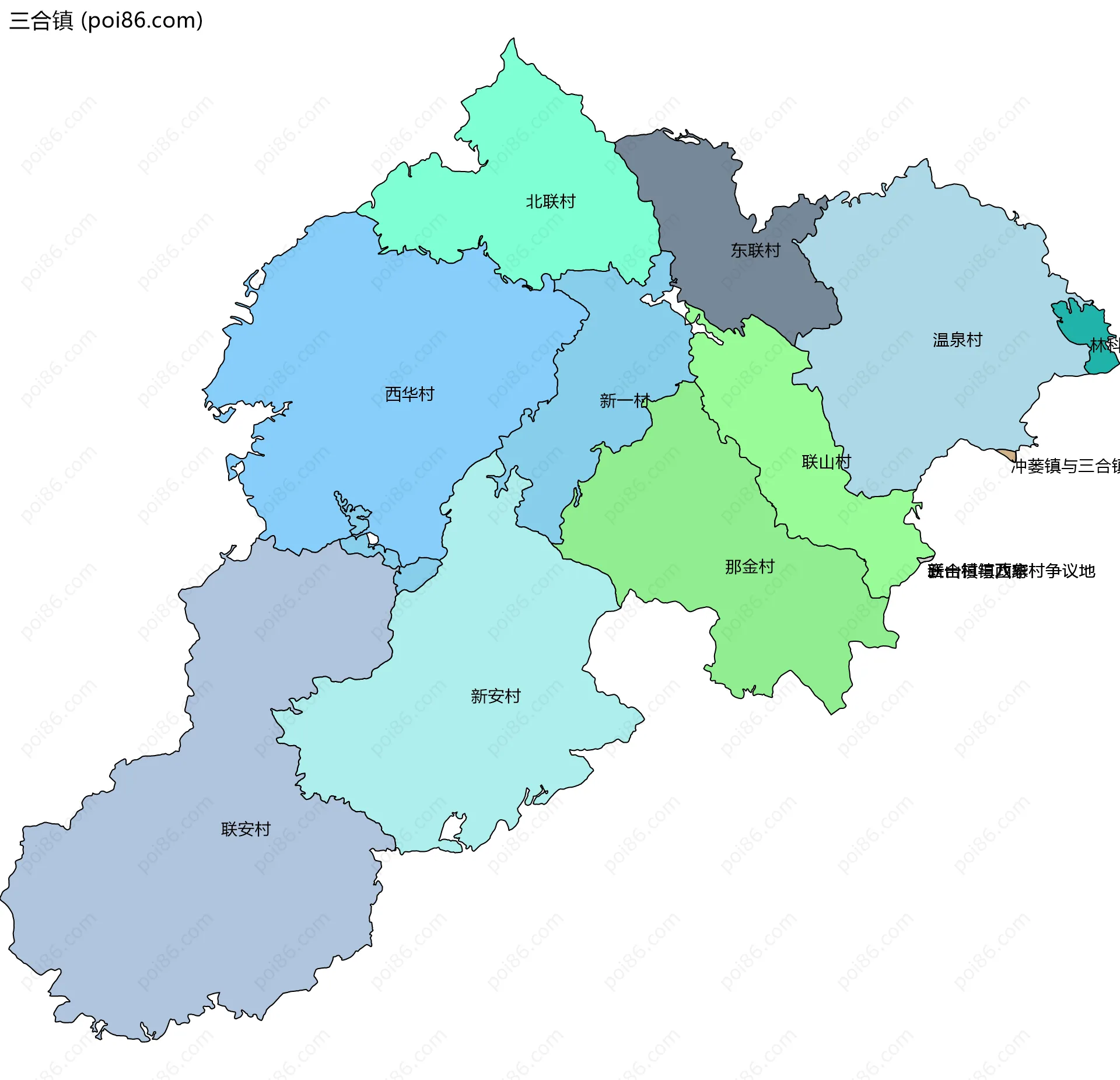 三合镇边界地图(五级行政区划)