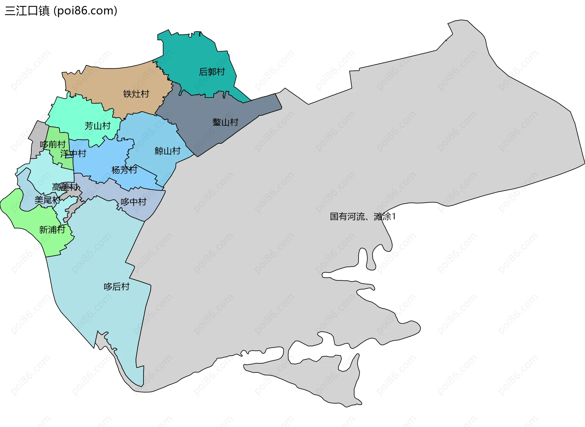 三江口镇边界地图(五级行政区划)