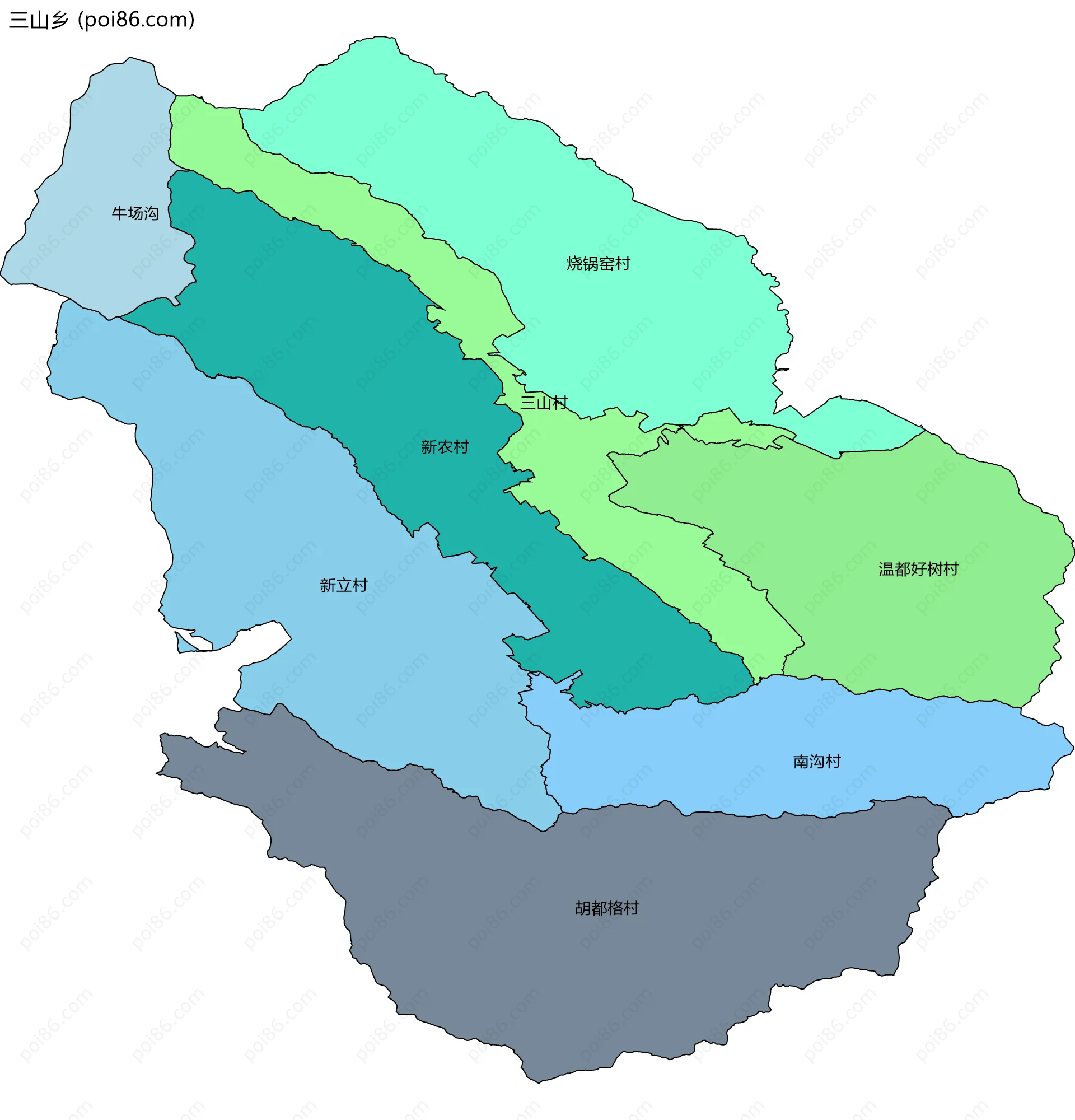 三山乡边界地图(五级行政区划)