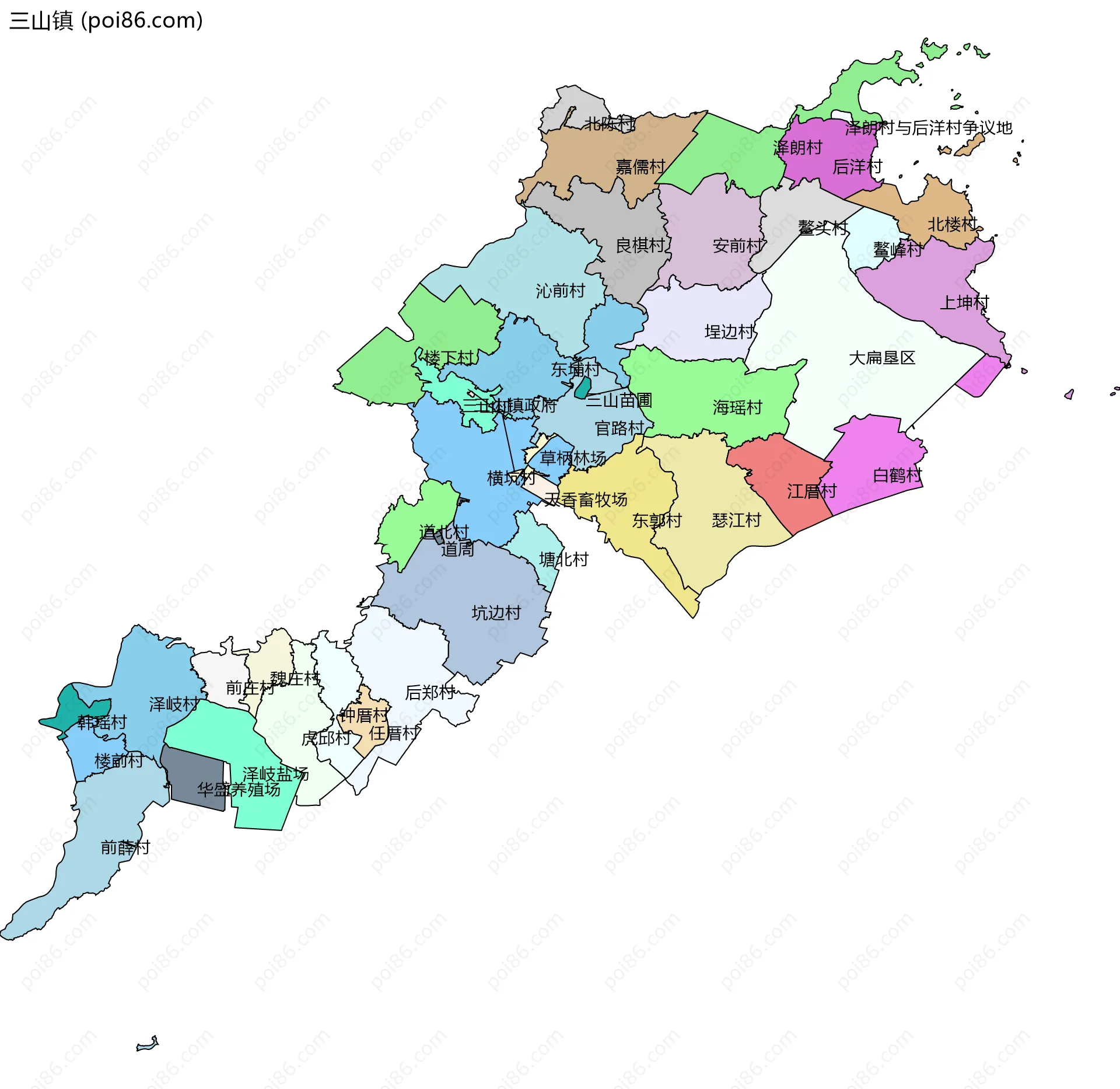 三山镇边界地图(五级行政区划)