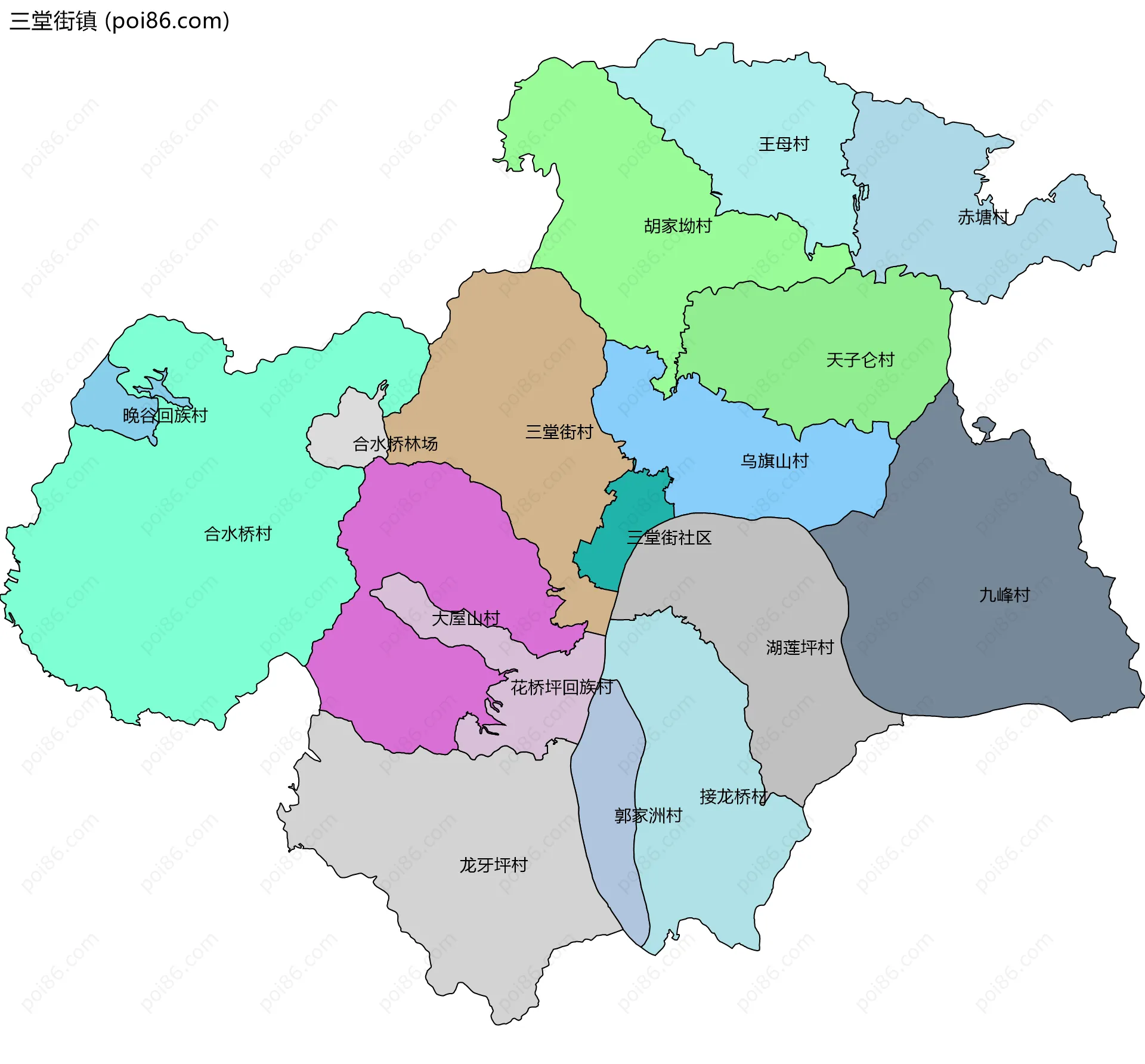 三堂街镇边界地图(五级行政区划)