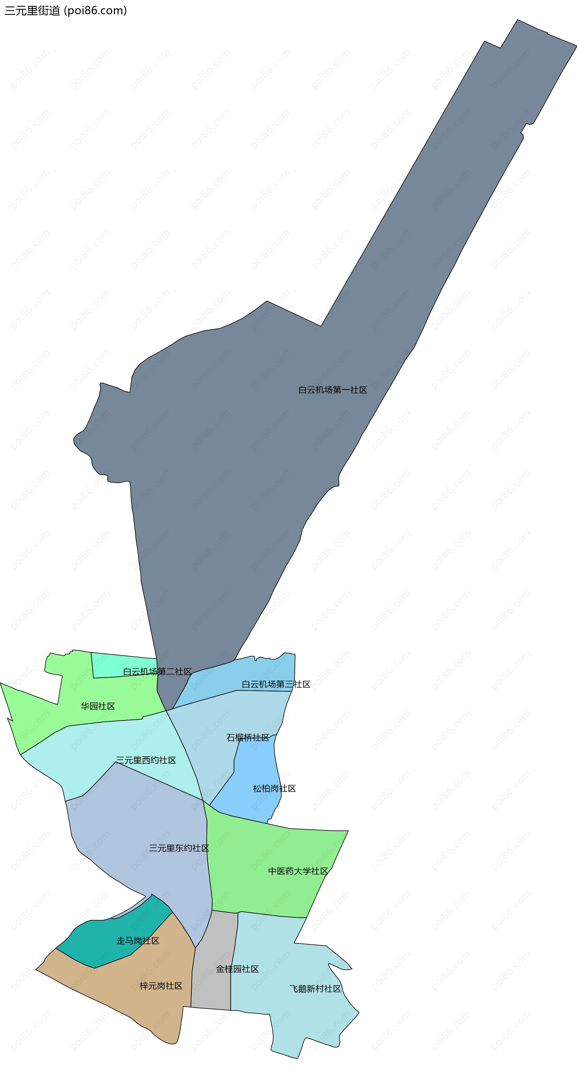三元里街道边界地图(五级行政区划)