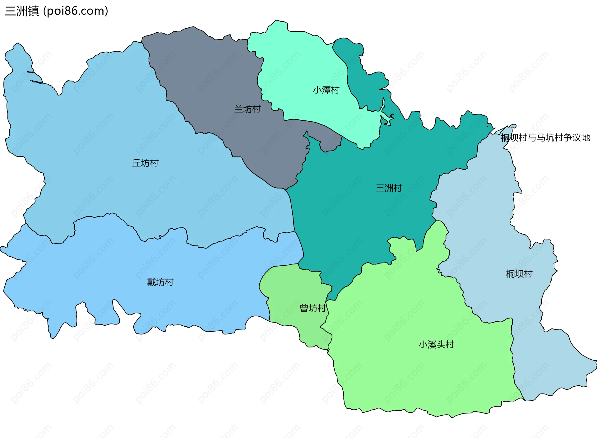三洲镇边界地图(五级行政区划)