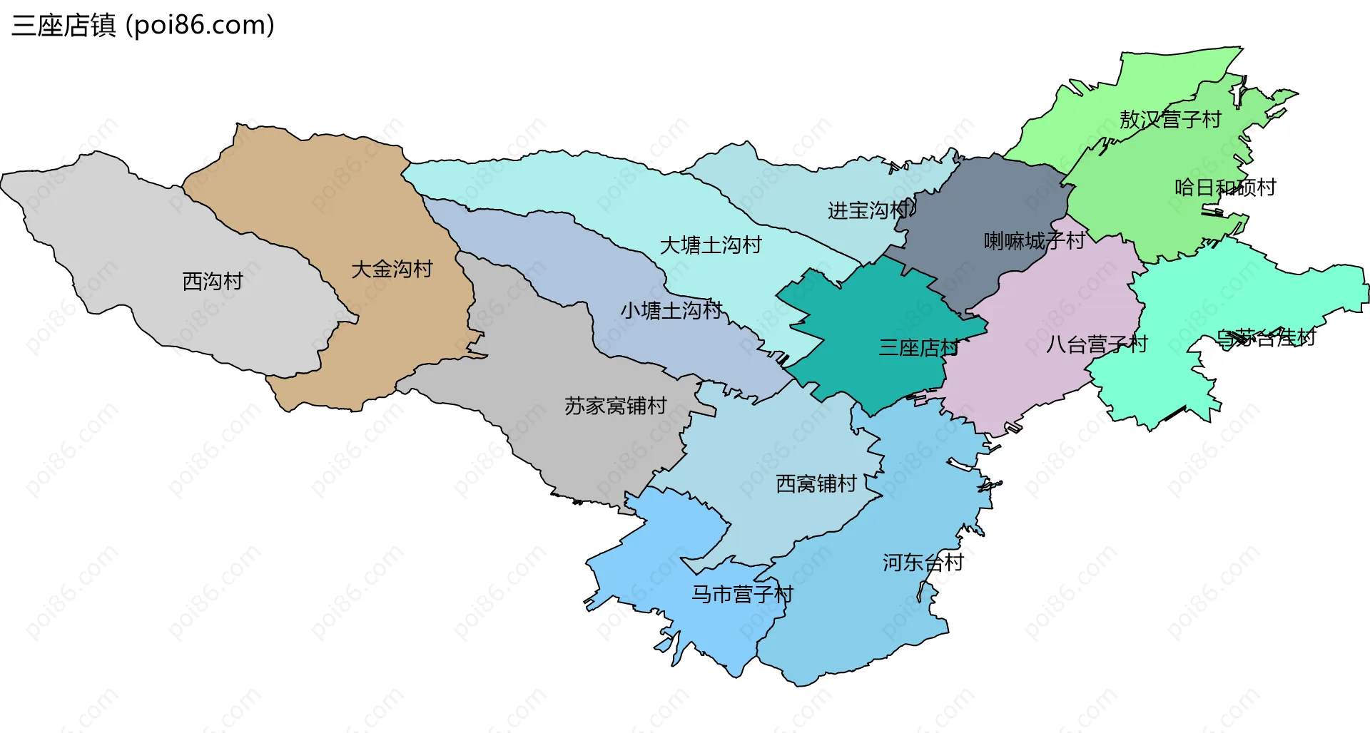 三座店镇边界地图(五级行政区划)
