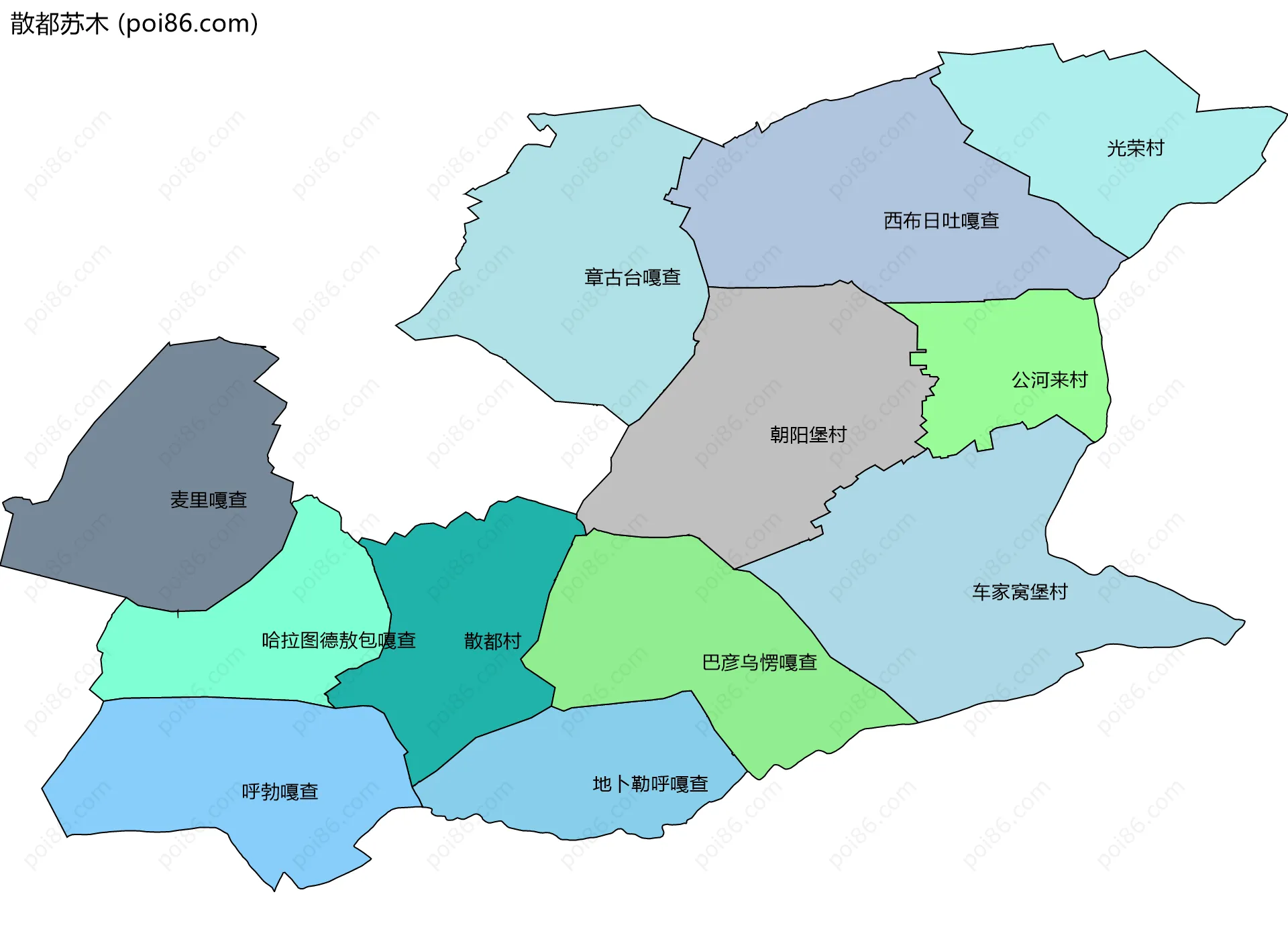 散都苏木边界地图(五级行政区划)