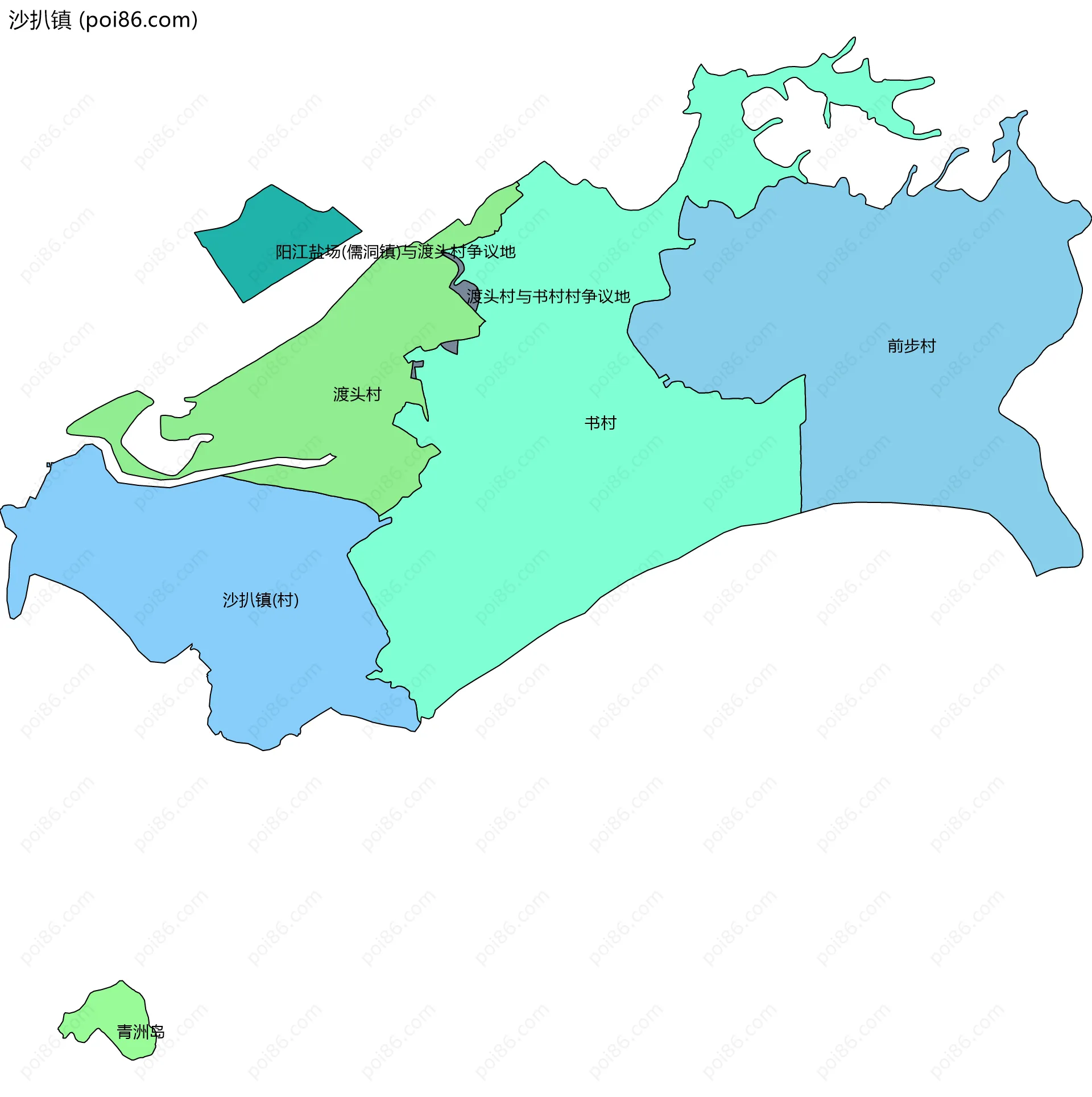 沙扒镇边界地图(五级行政区划)
