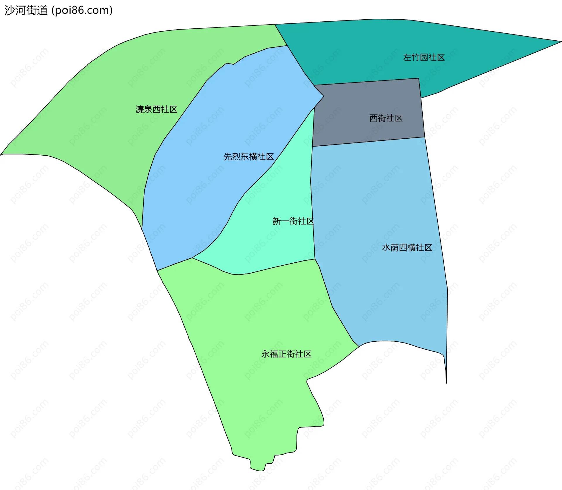 沙河街道边界地图(五级行政区划)