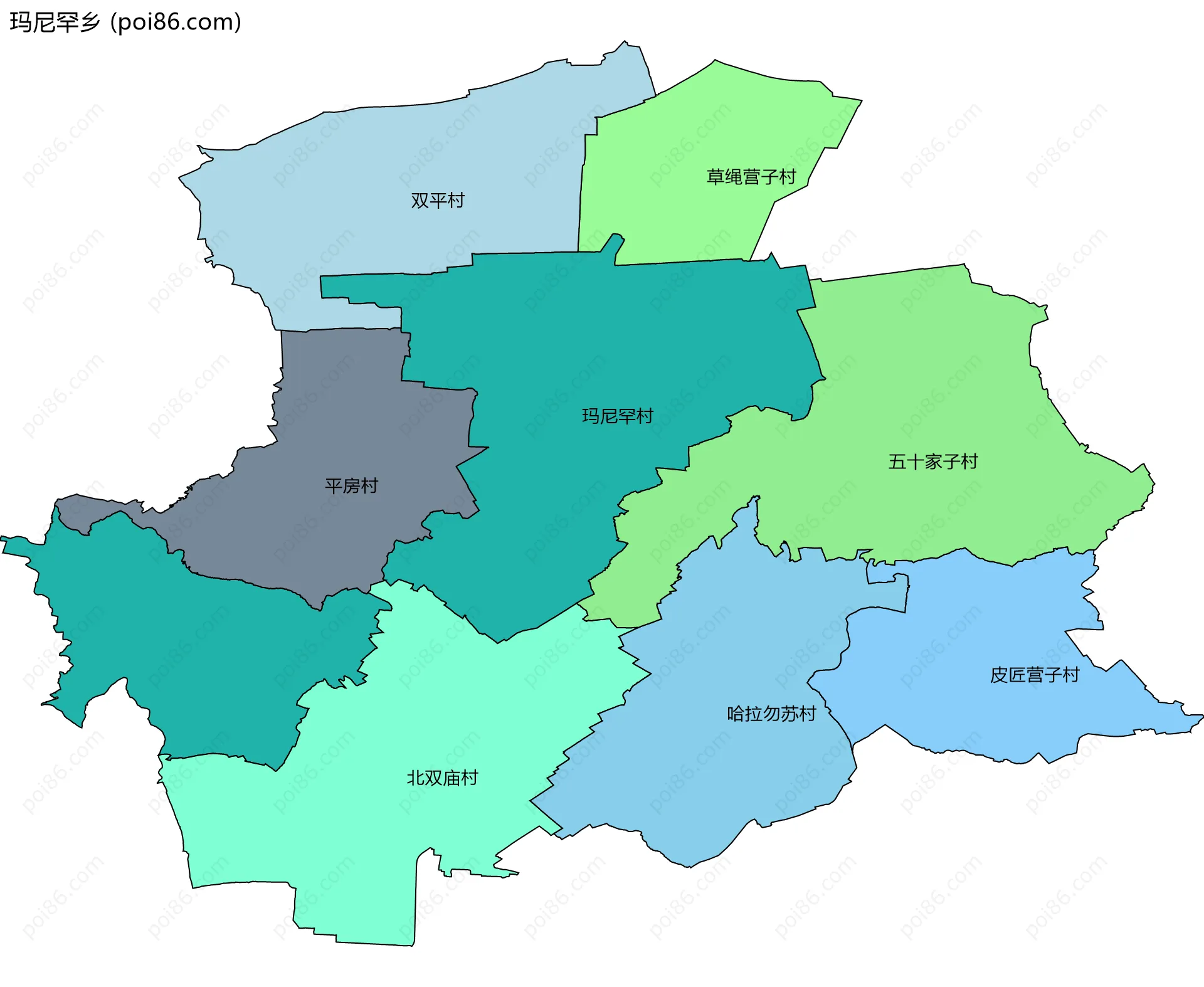 玛尼罕乡边界地图(五级行政区划)