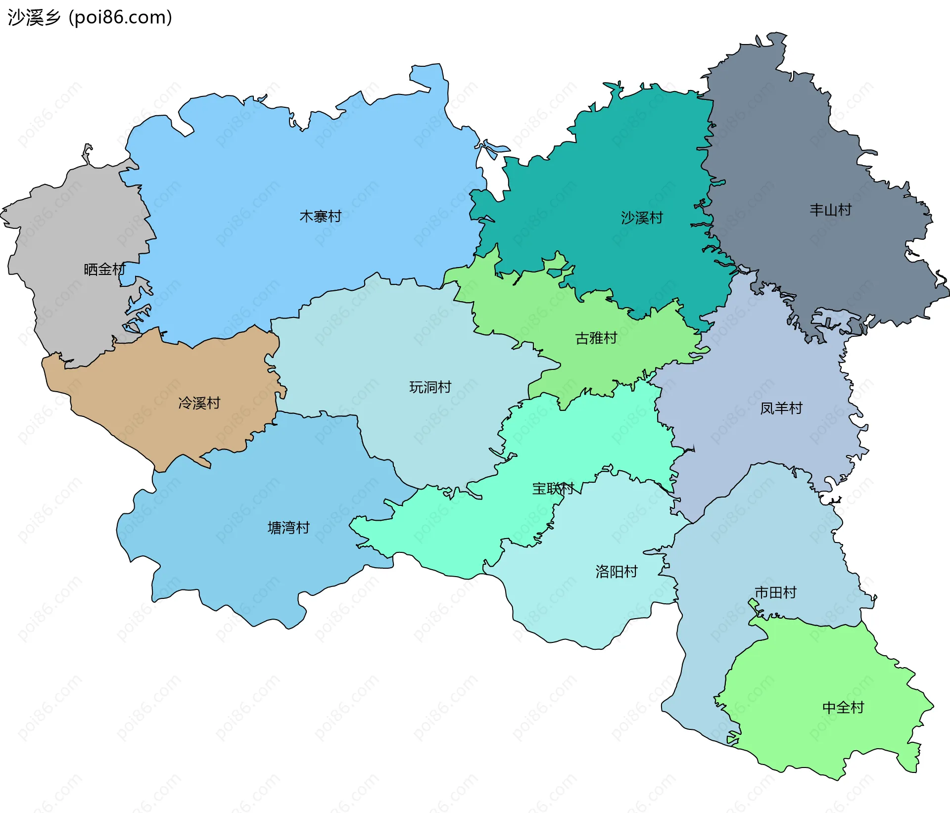 沙溪乡边界地图(五级行政区划)