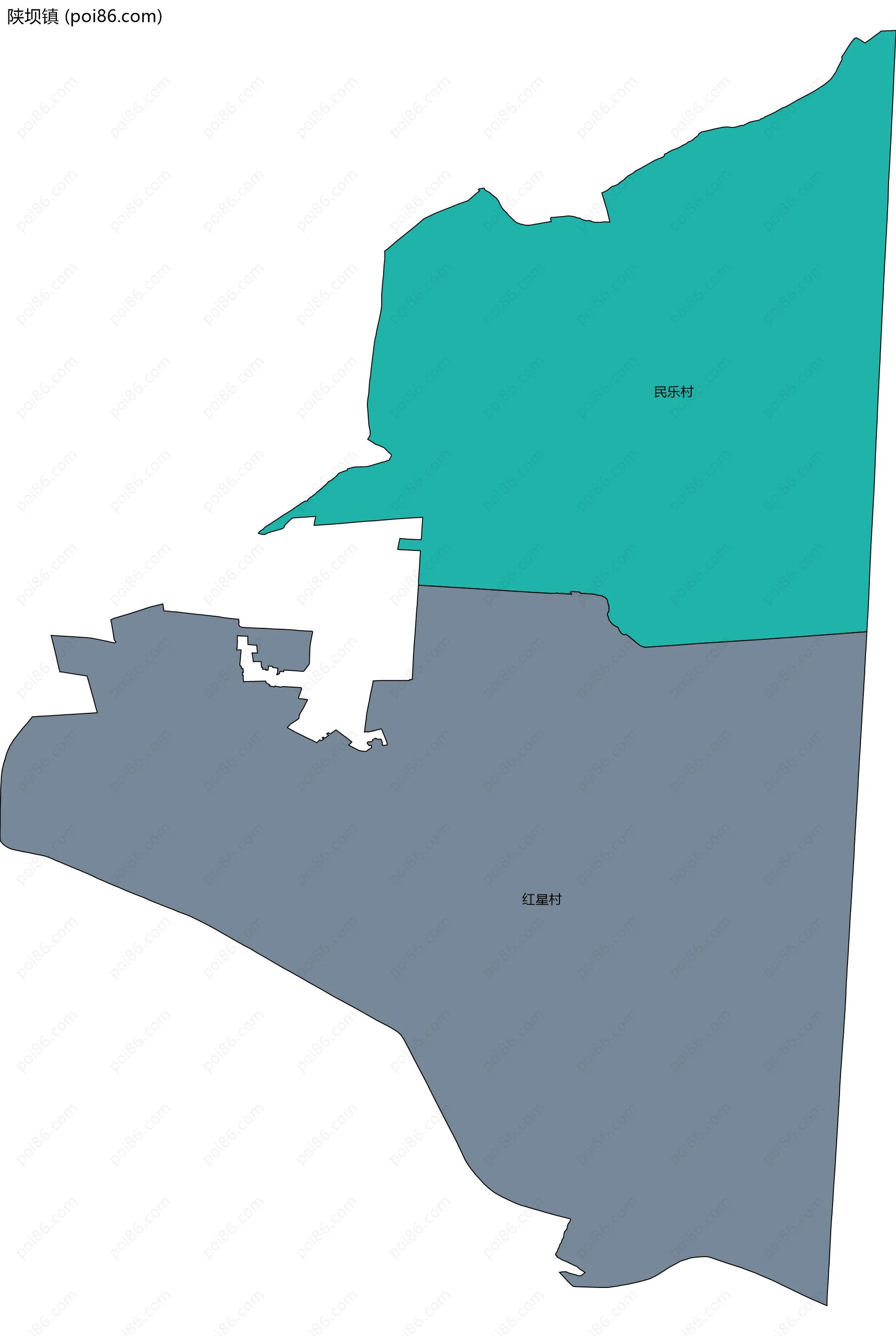 陕坝镇边界地图(五级行政区划)